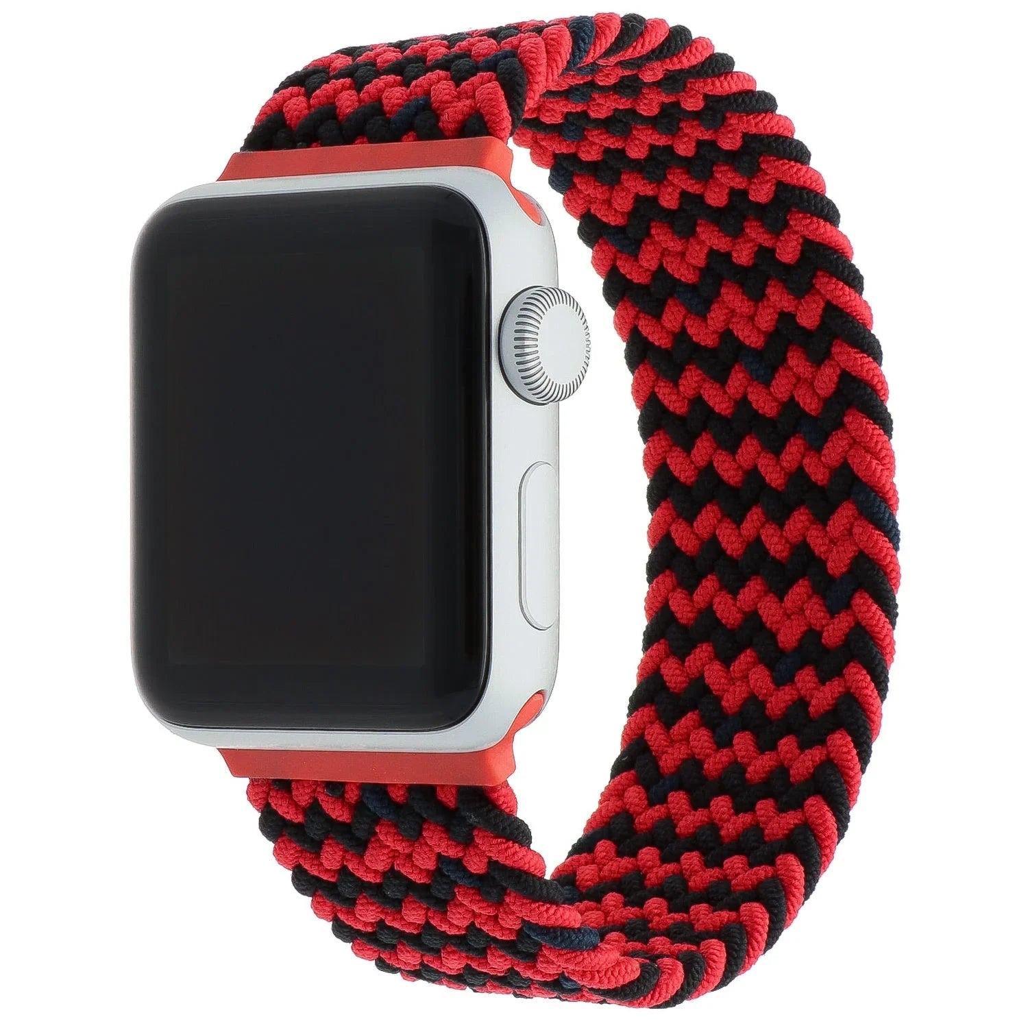 Apple Watch bandje - nylon - gevlochten solo - rood zwart mix