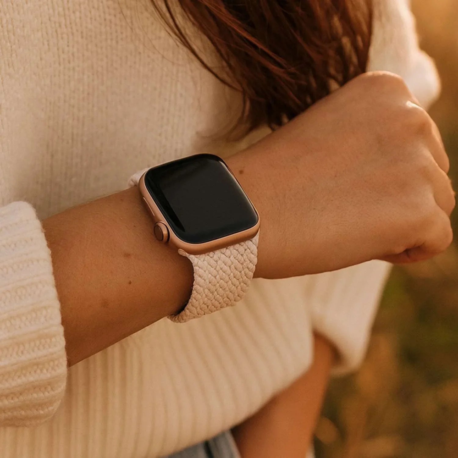 Apple Watch bandje - nylon - gevlochten solo - sterrenlicht