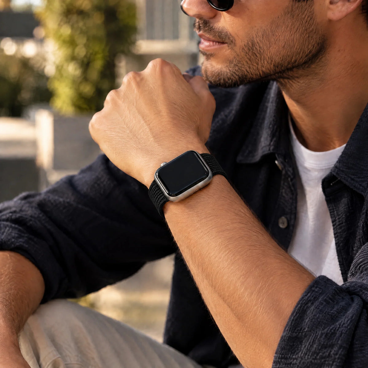 Apple Watch bandje Flyne - geweven - nylon - zwart