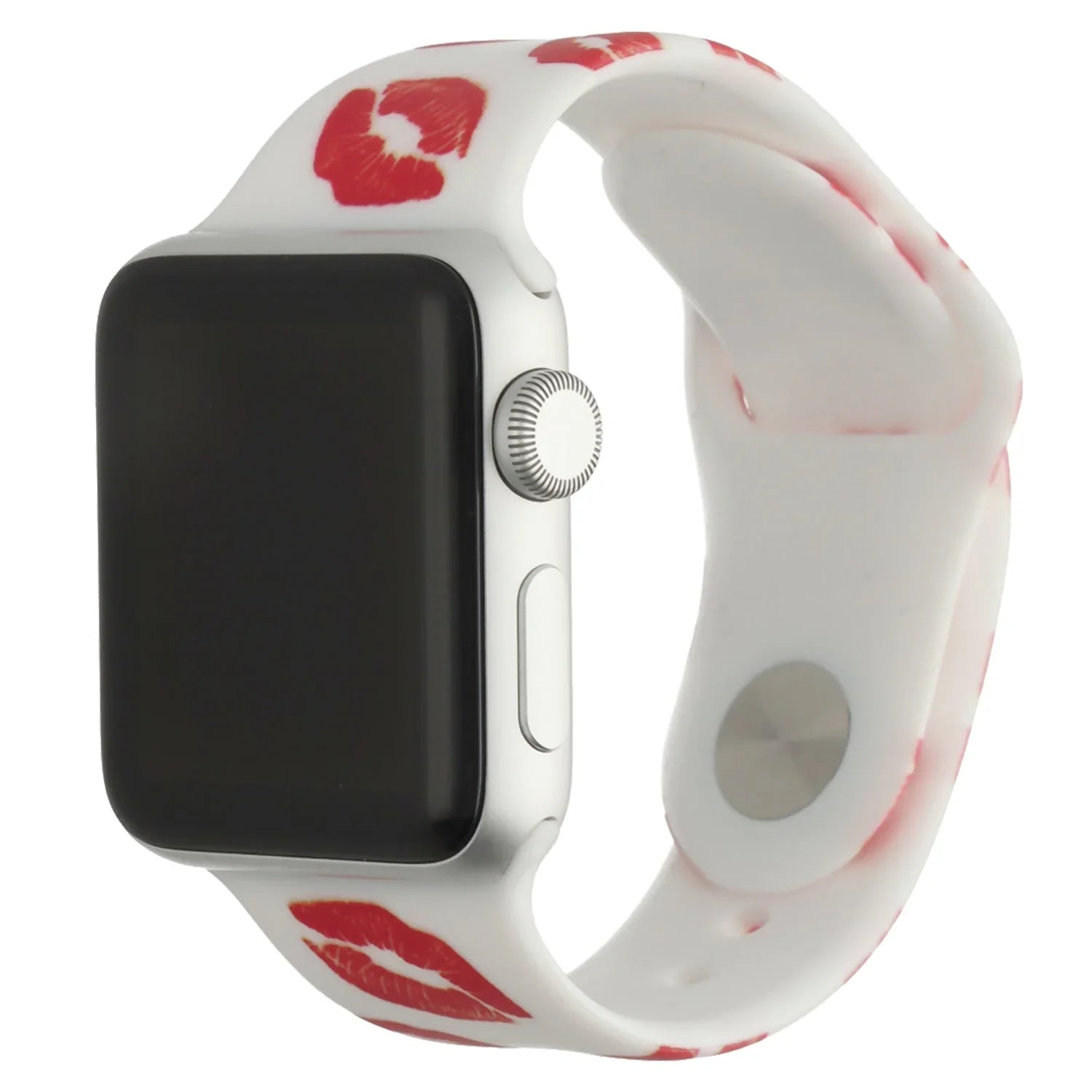 Apple Watch print bandje - siliconen - kusjes print wit