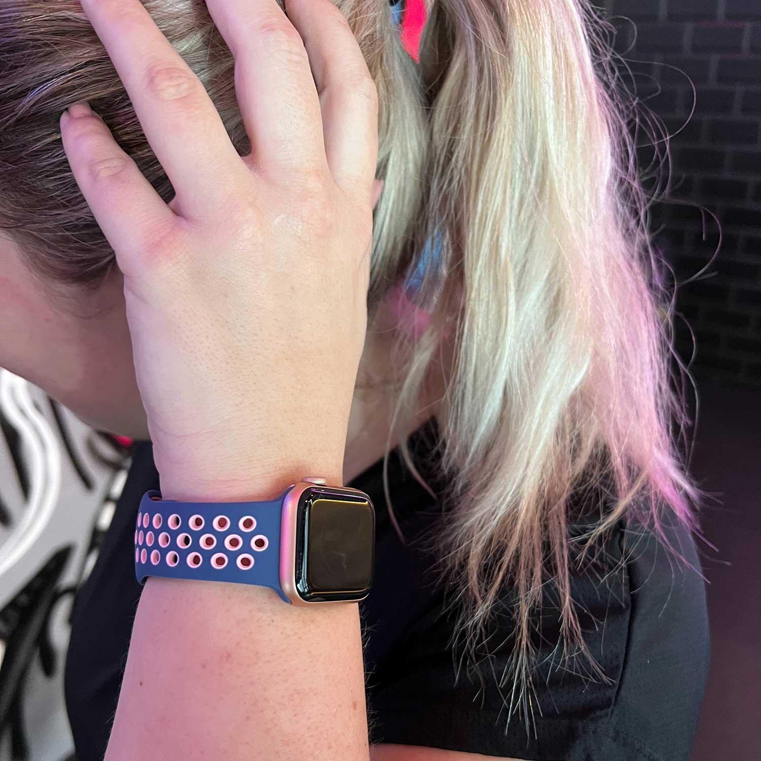 Apple Watch bandje Stryde - dubbel - siliconen - blauw roze