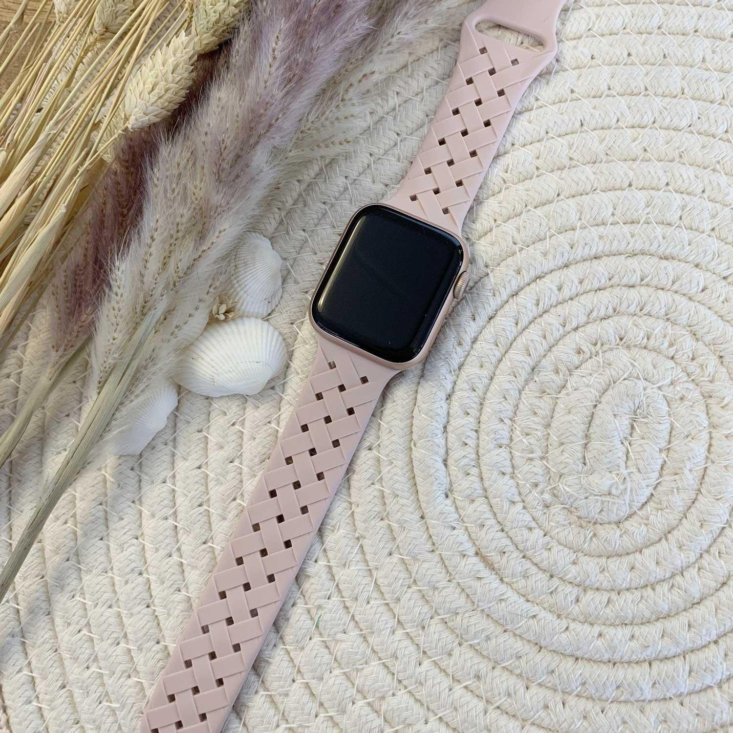 Apple Watch bandje - gevlochten siliconen - pink sand