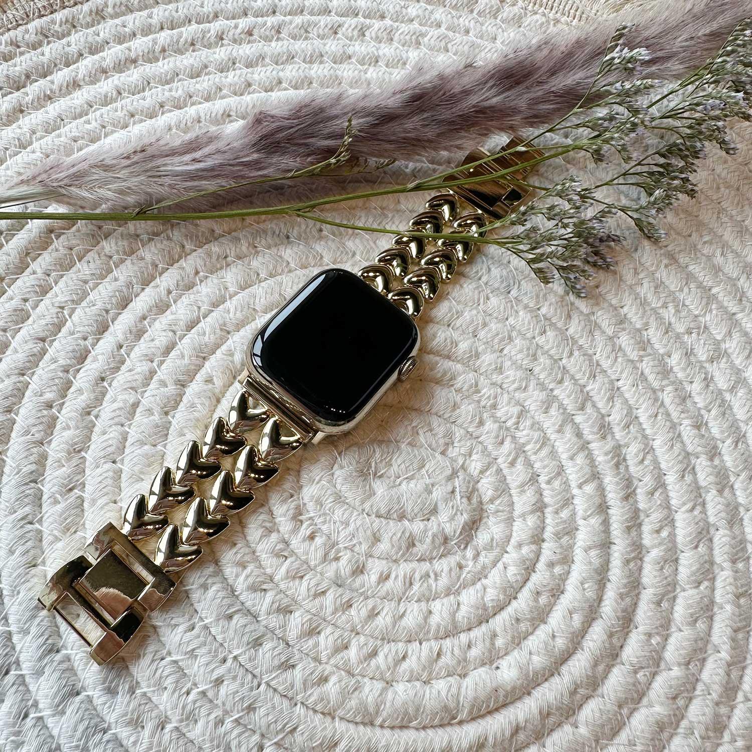 Apple Watch bandje Hart - staal - schakel band - goud