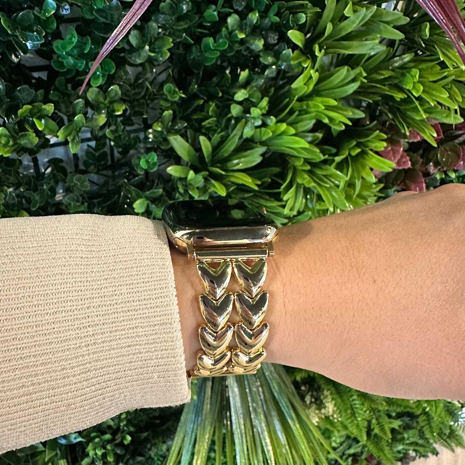 Apple Watch bandje Hart - staal - schakel band - goud