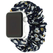 Apple Watch bandje Savara - scrunchie - nylon - donker blauw bloemen