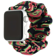 Apple Watch bandje Savara - scrunchie - nylon - donkerblauw met roze en groen