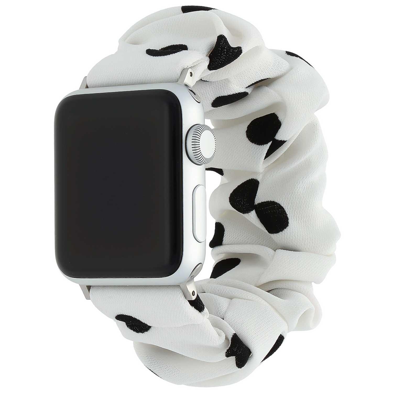 Apple Watch bandje Savara - scrunchie - nylon - wit met zwarte stippen