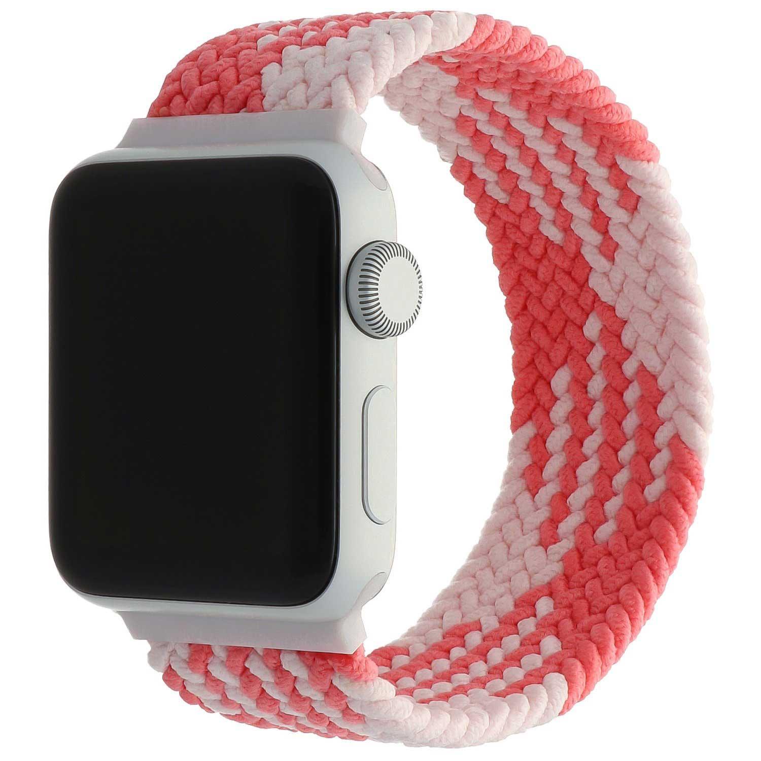 Apple Watch bandje - nylon - gevlochten solo - roze wit