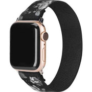 Apple Watch bandje - nylon - geweven - bloemen zwart