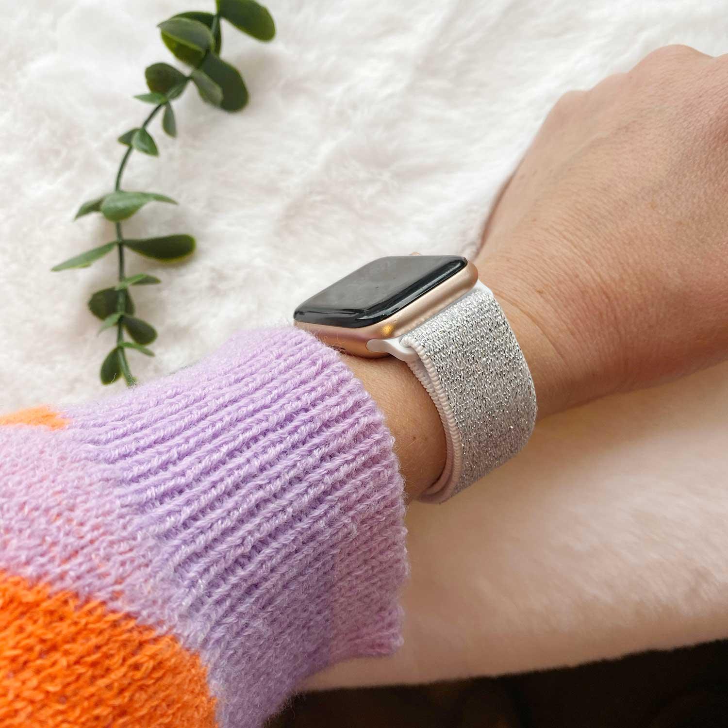 Apple Watch bandje - nylon - geweven gesp - glitter wit