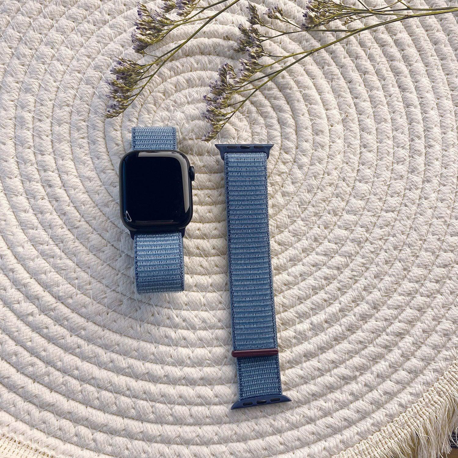 Apple Watch bandje Nexora - geweven - nylon - winterblauw