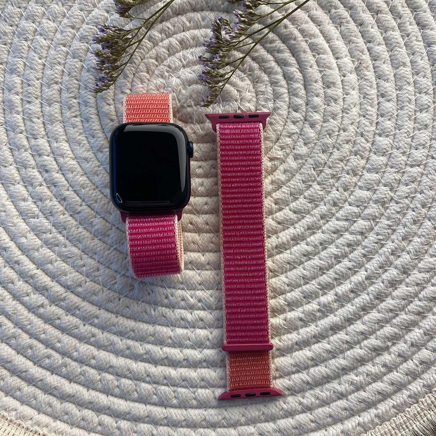Apple Watch bandje Nexora - geweven - nylon - granaatappel