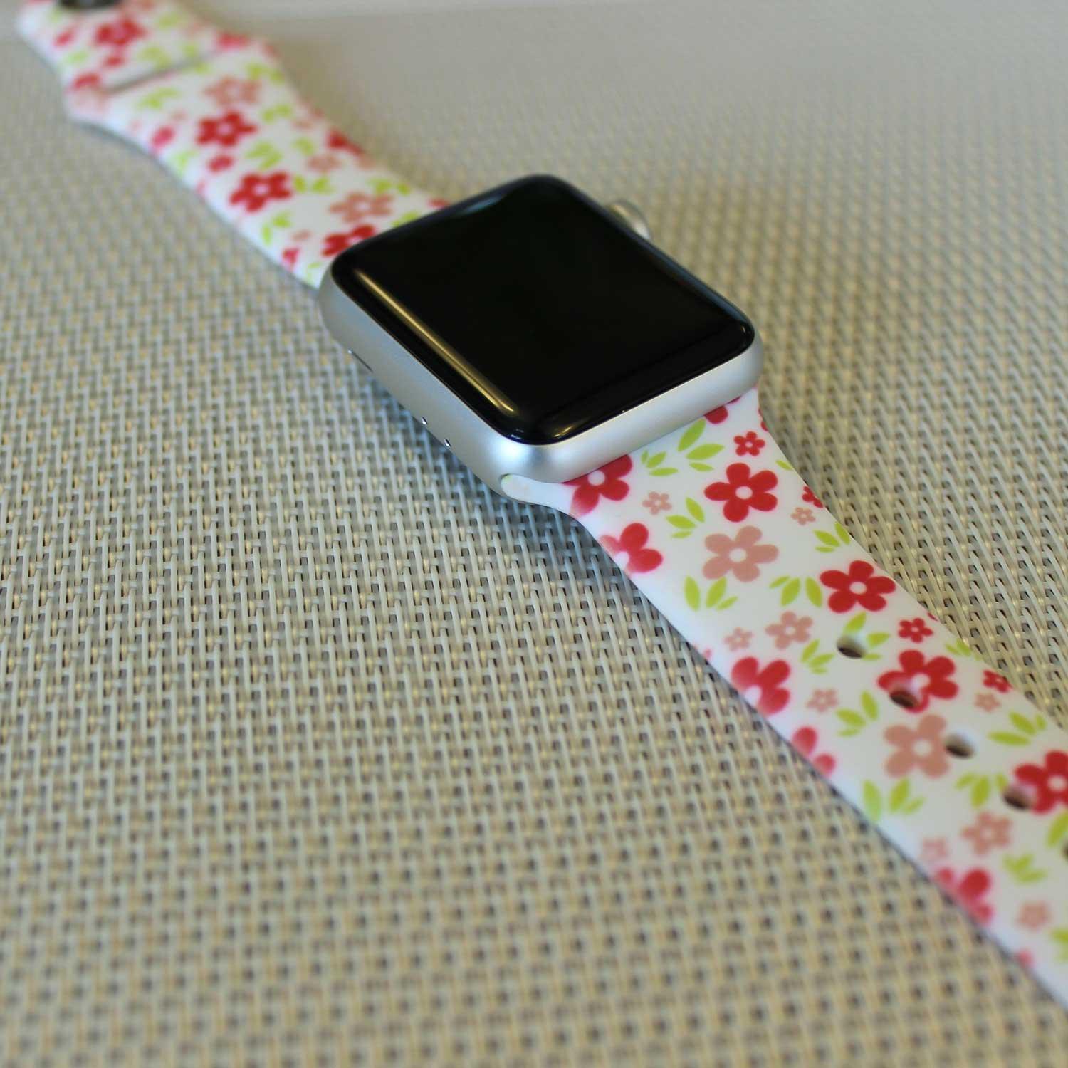 Apple Watch print bandje - siliconen - bloemen rood