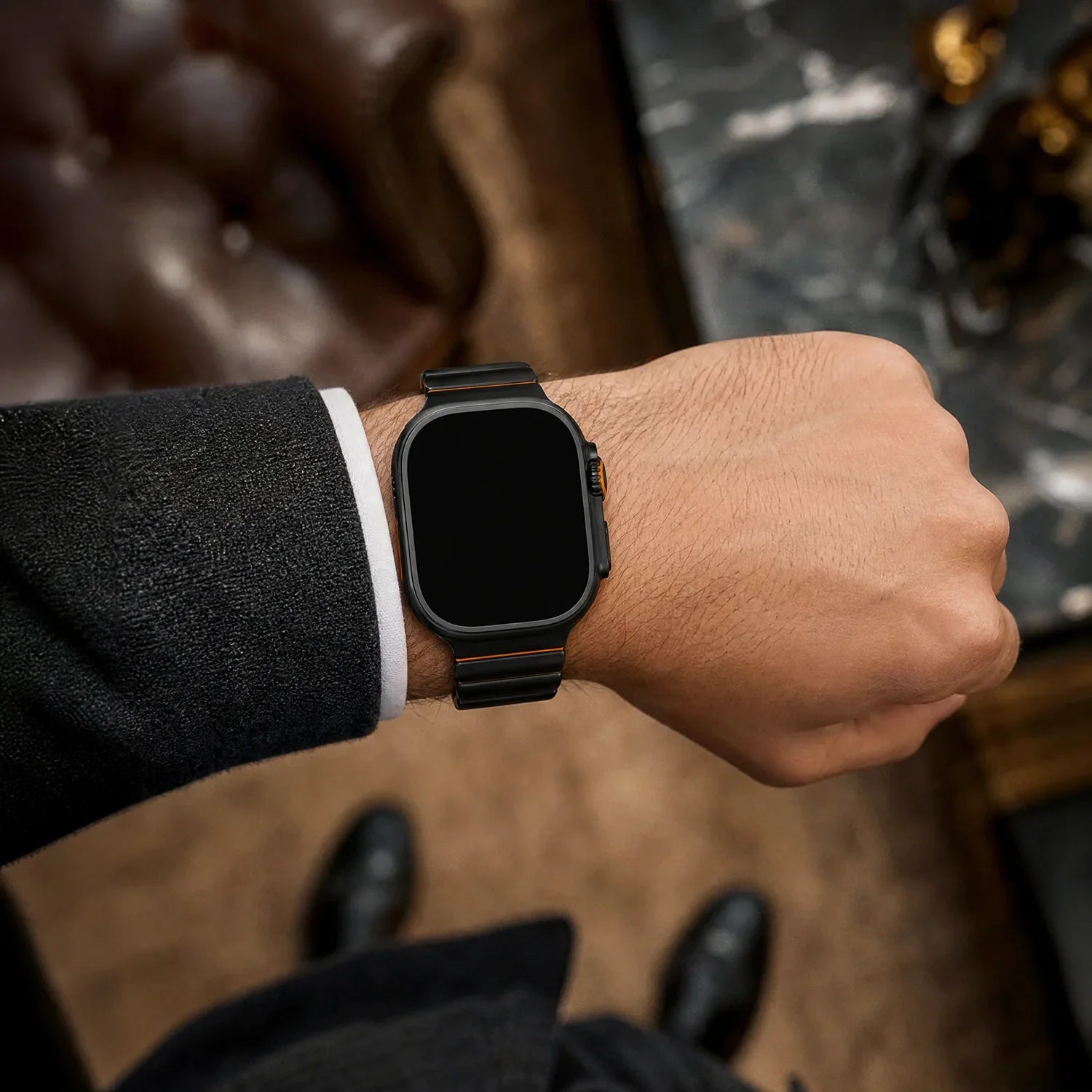 Apple Watch bandje Ember - staal - zwart oranje