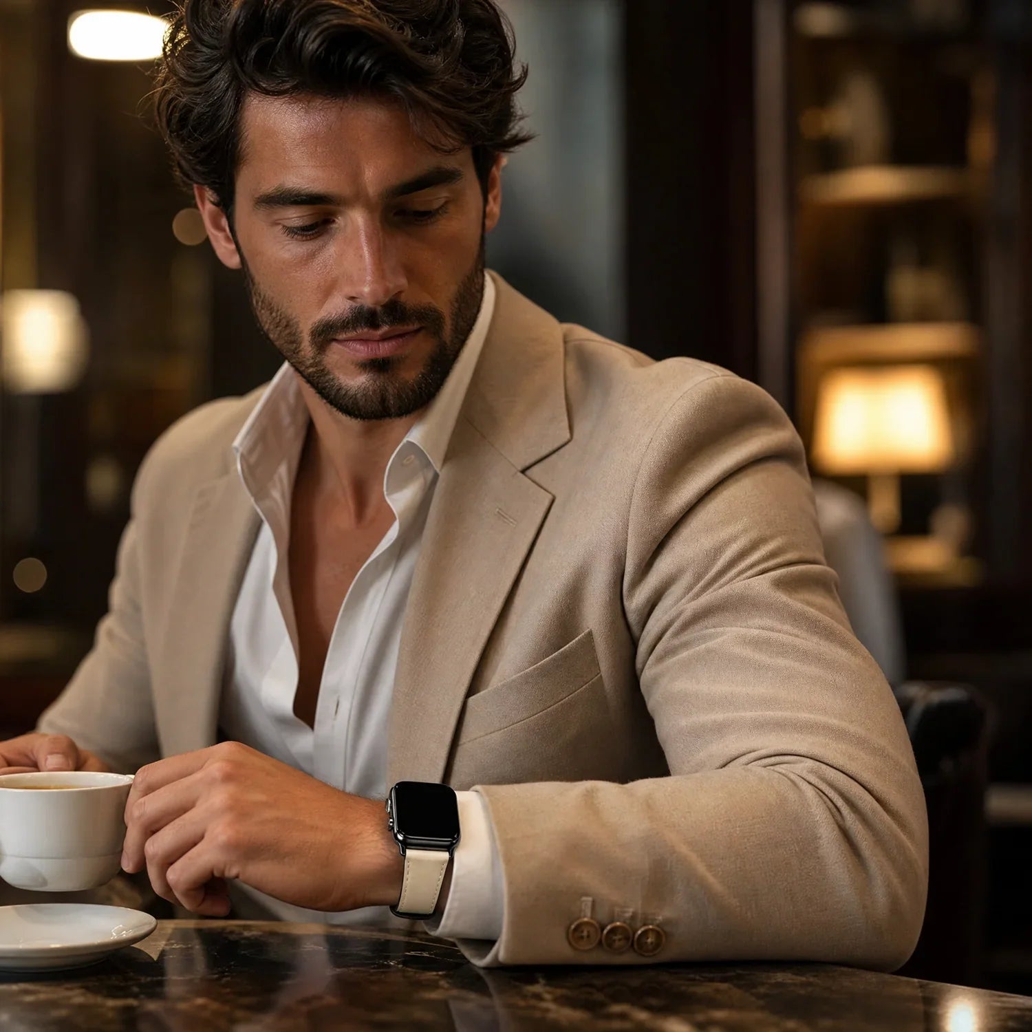 Apple Watch bandje Lennox - leer - wit