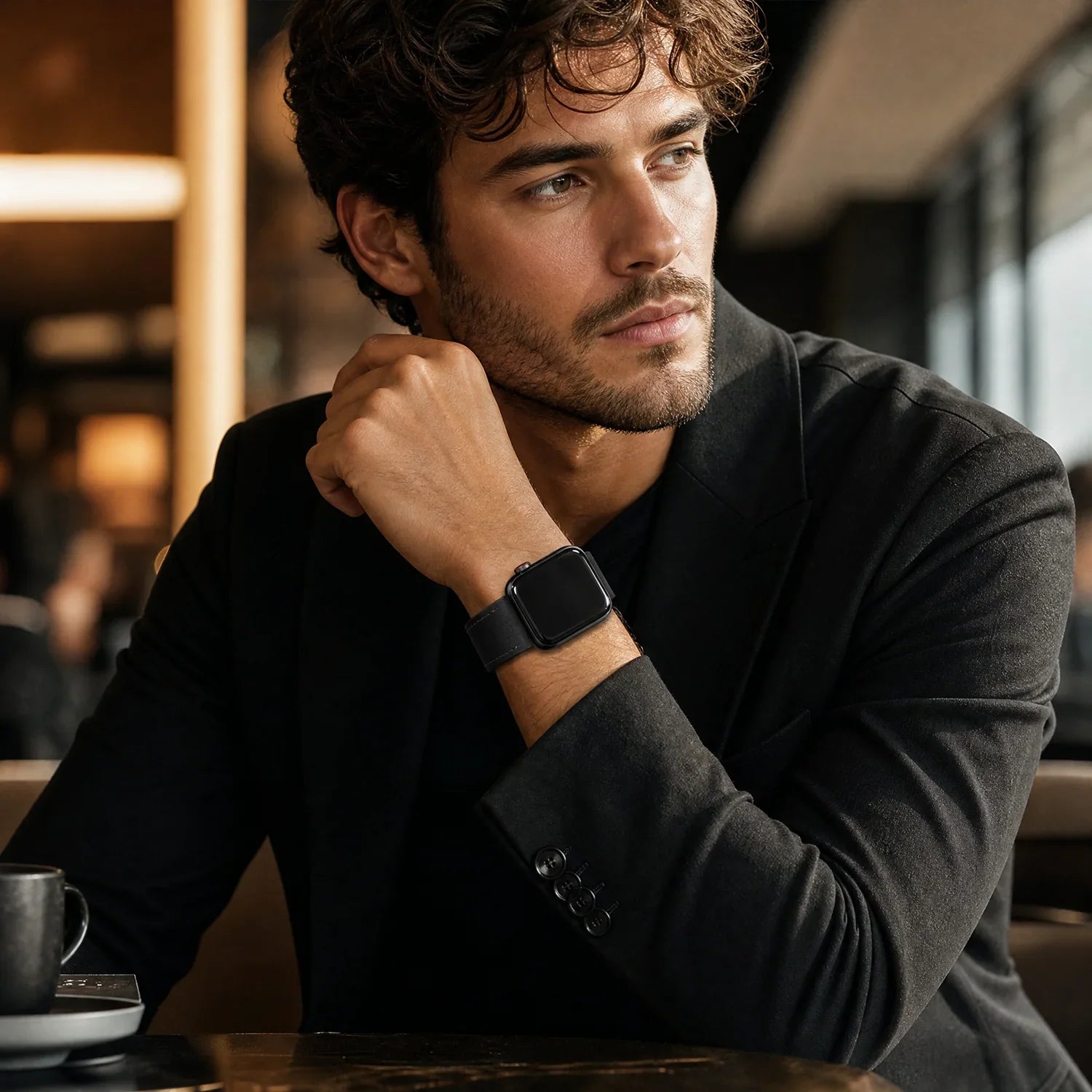 Apple Watch bandje Lennox - leer - zwart
