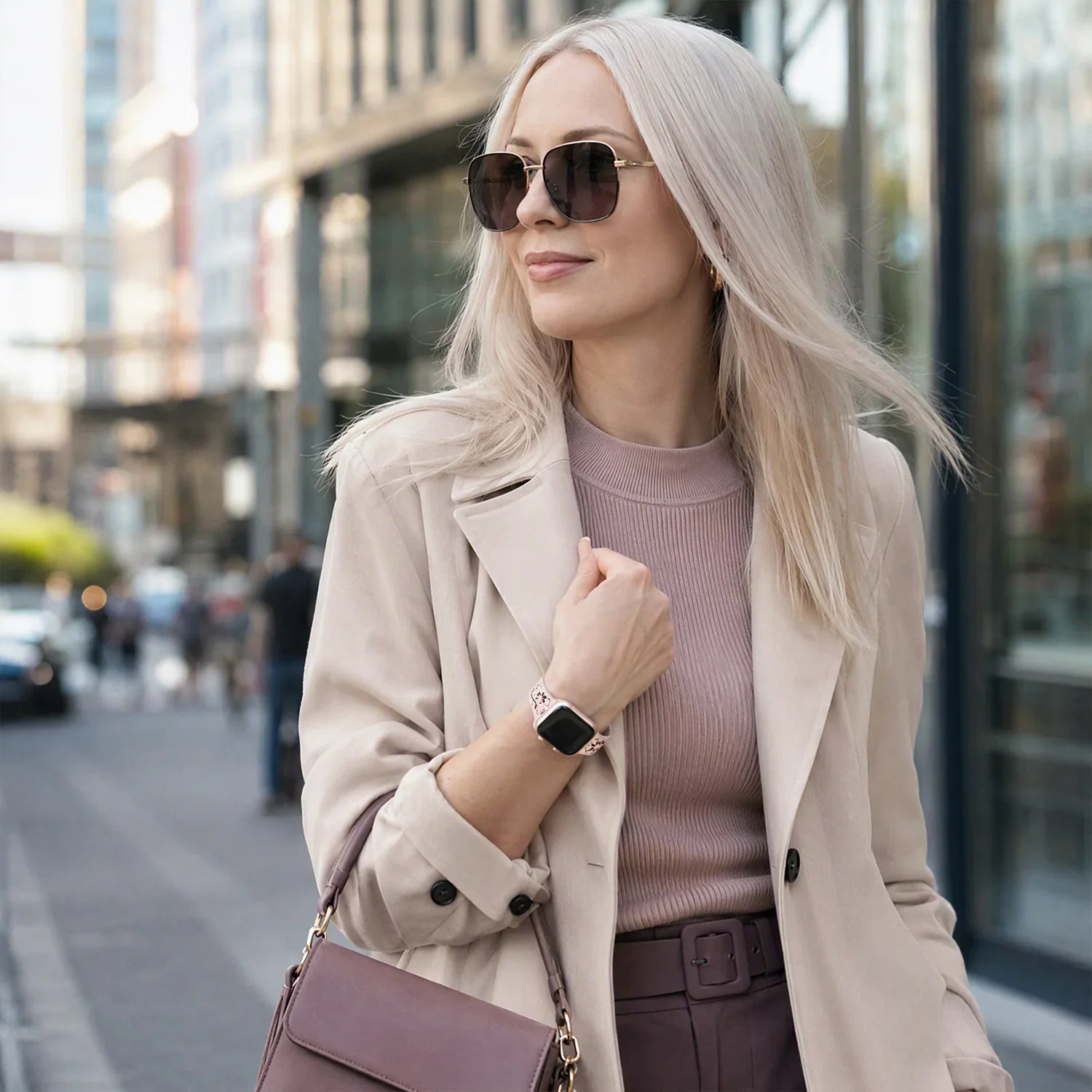 Apple Watch Livia bloemen print bandje - siliconen - roze