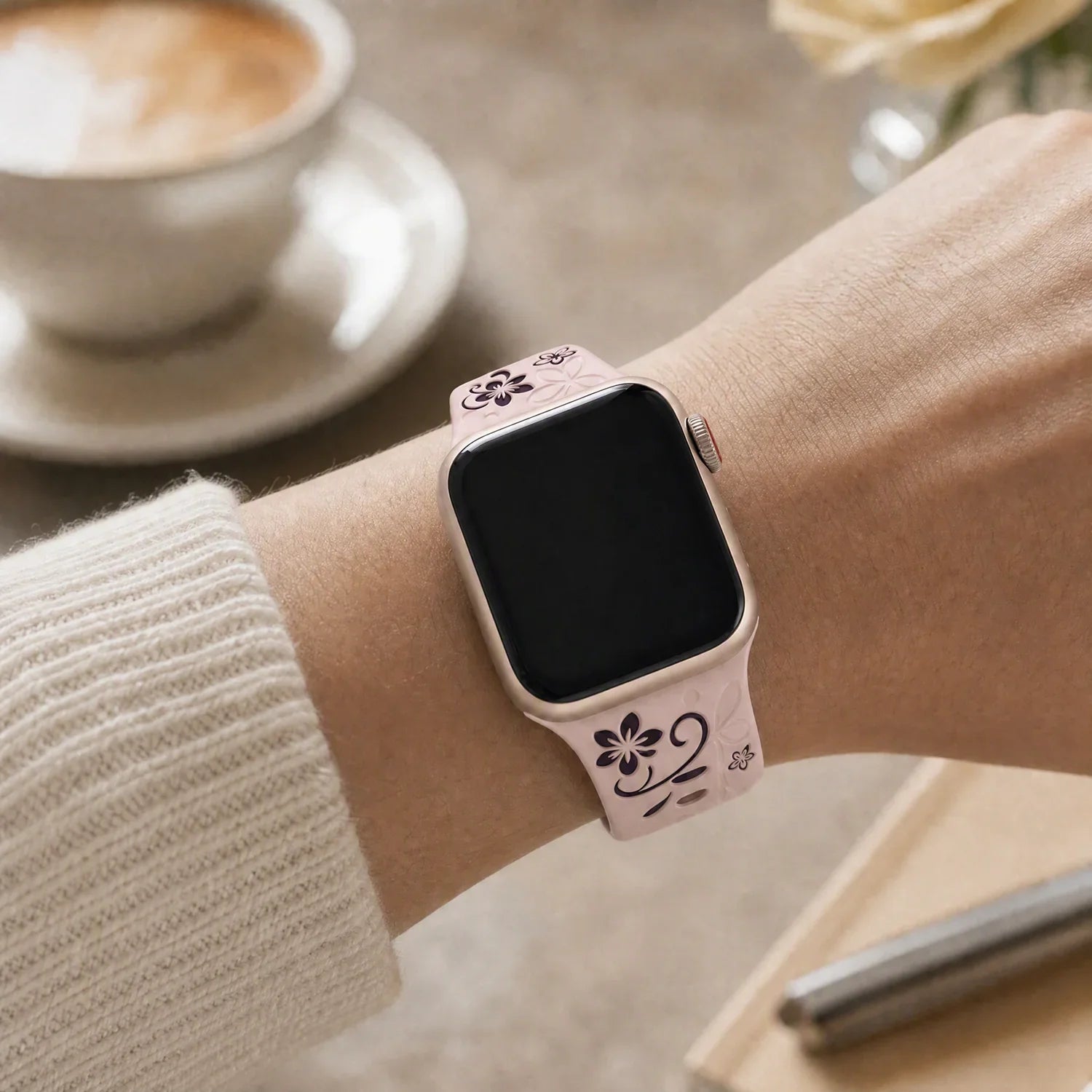 Apple Watch Livia bloemen print bandje - siliconen - roze