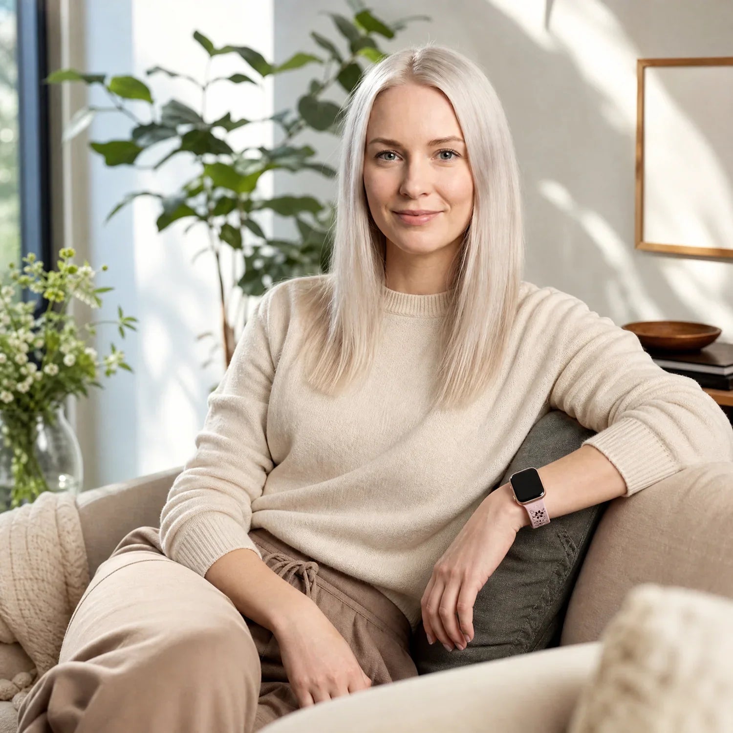 Apple Watch Livia bloemen print bandje - siliconen - roze
