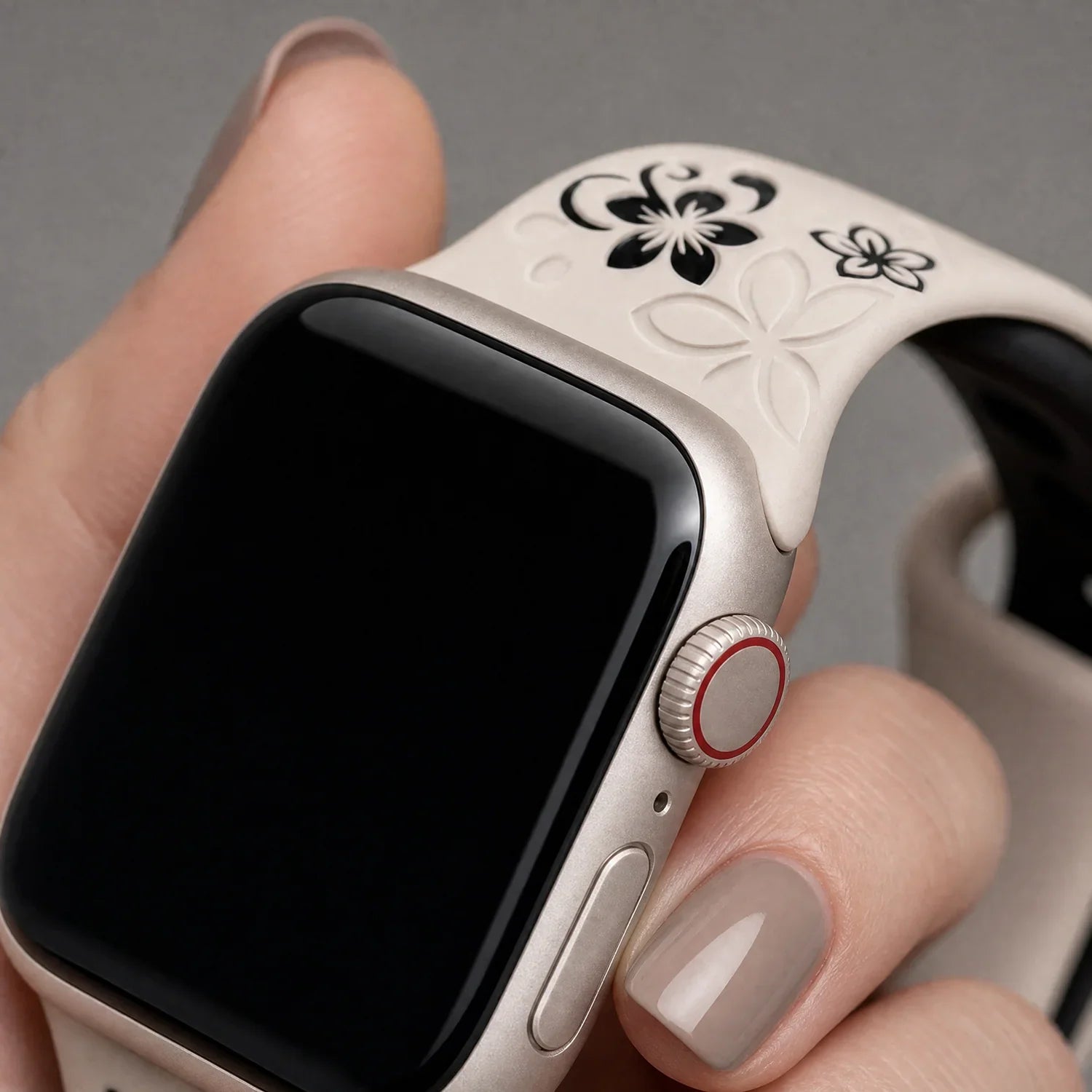 Apple Watch Livia bloemen print bandje - siliconen - sterrenlicht