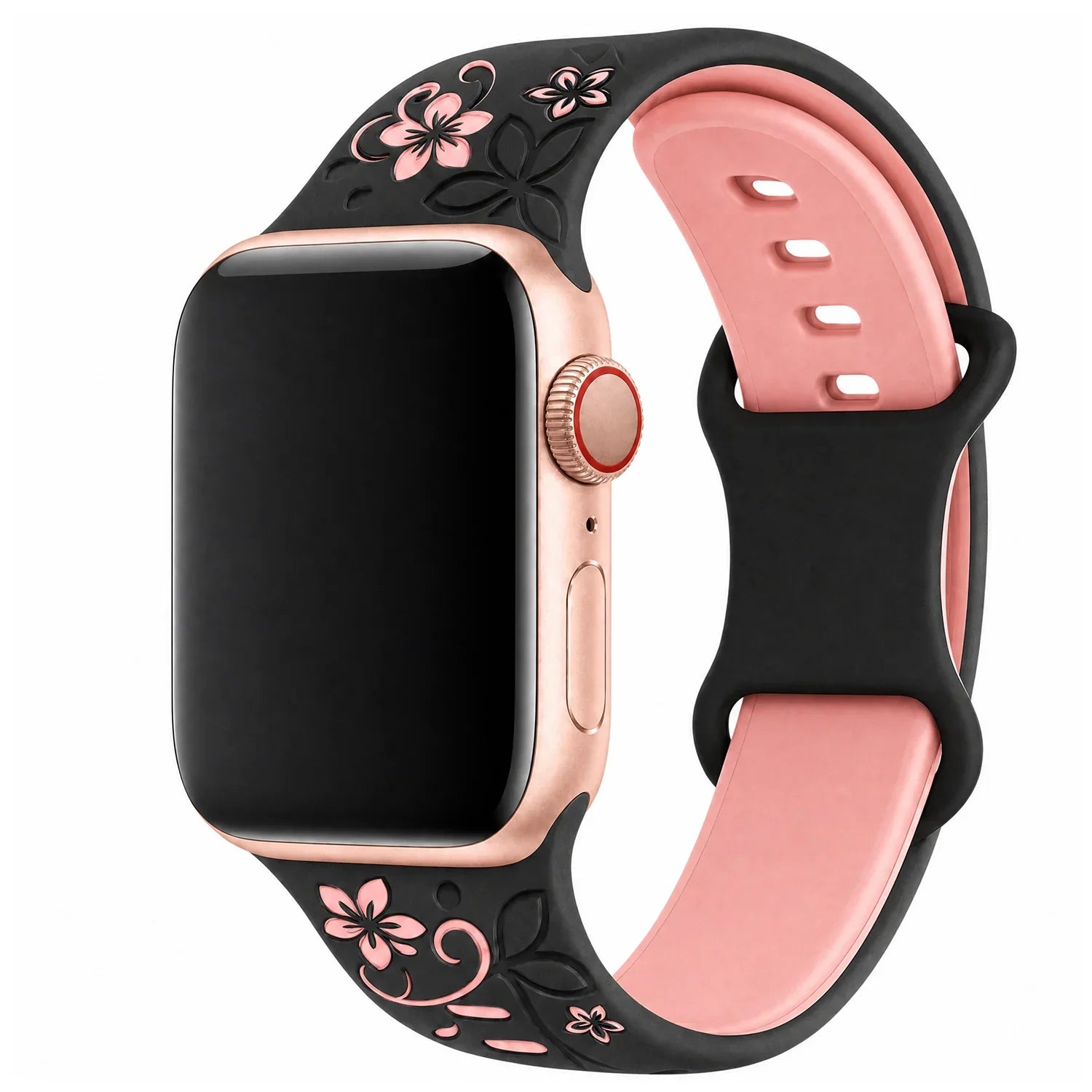 Apple Watch Livia bloemen print bandje - siliconen - zwart