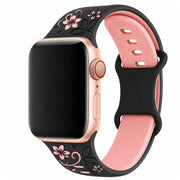 Apple Watch Livia bloemen print bandje - siliconen - zwart