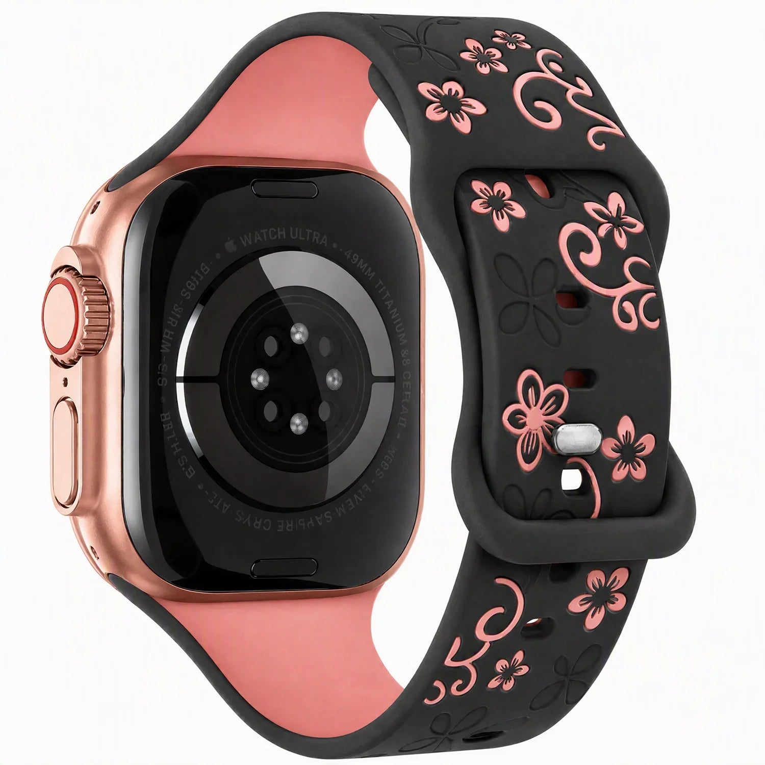 Apple Watch Livia bloemen print bandje - siliconen - zwart