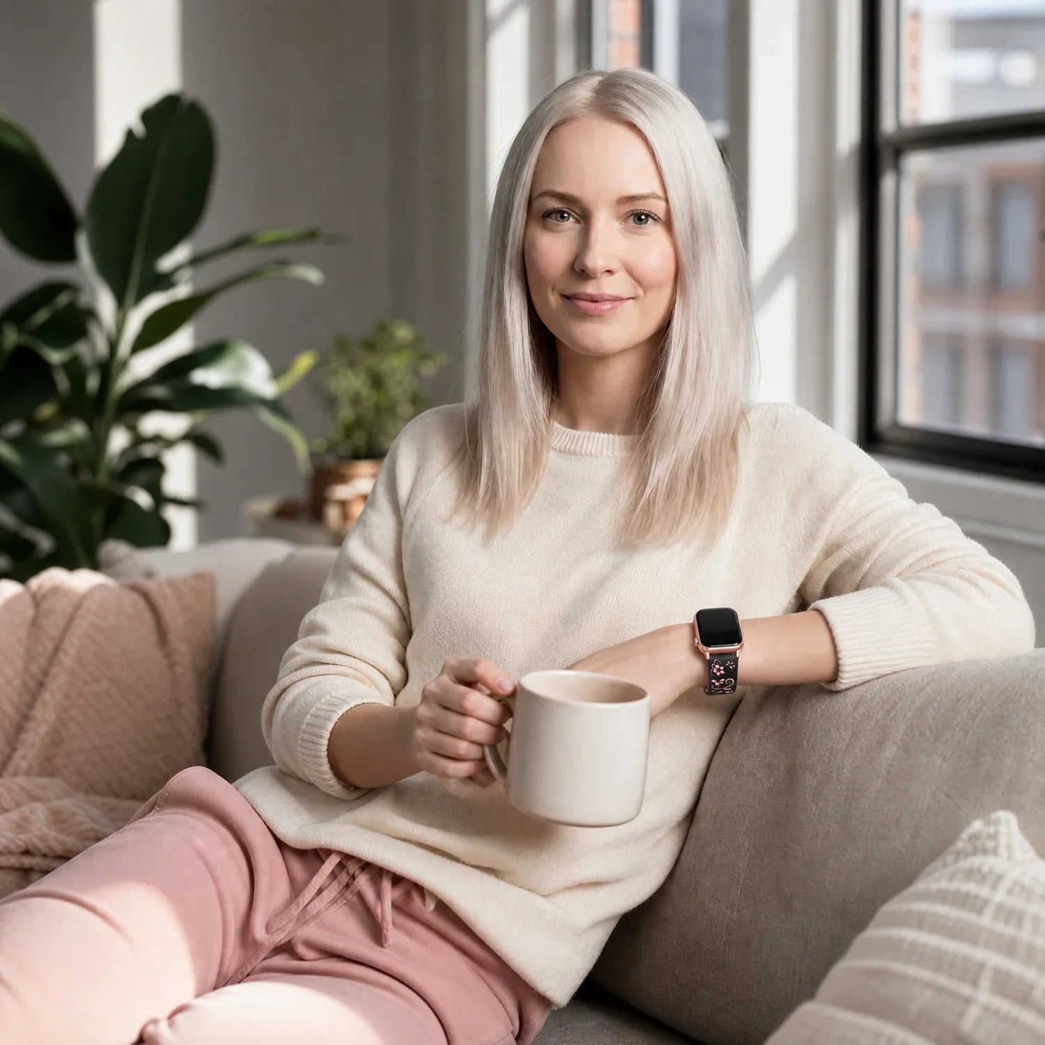 Apple Watch Livia bloemen print bandje - siliconen - zwart