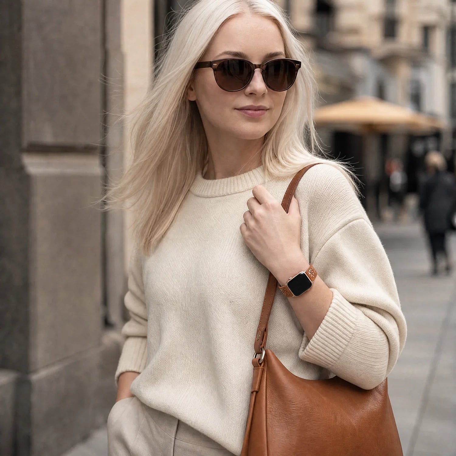 Apple Watch Livia bloemen print bandje - siliconen - bruin