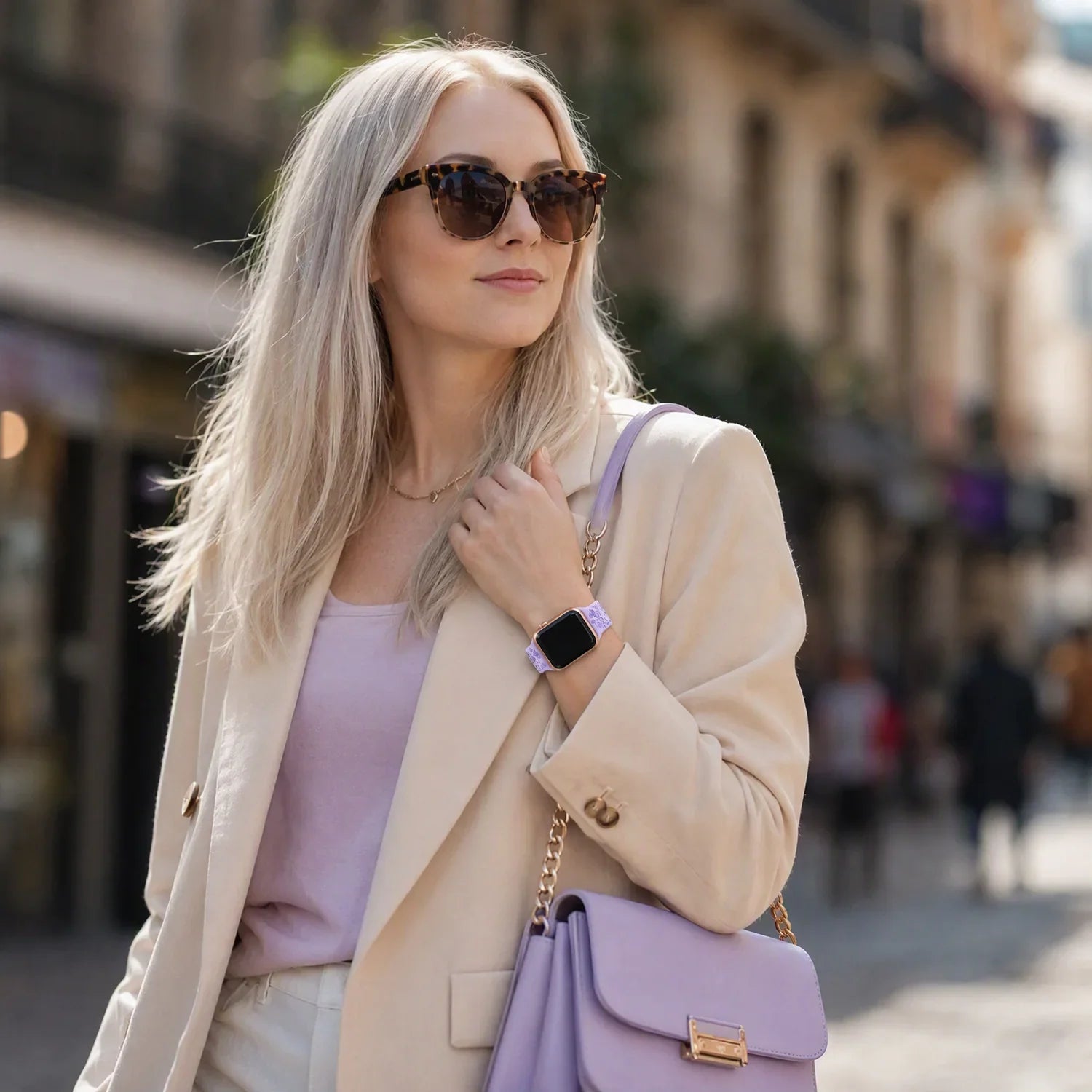 Apple Watch Livia bloemen print bandje - siliconen - paars