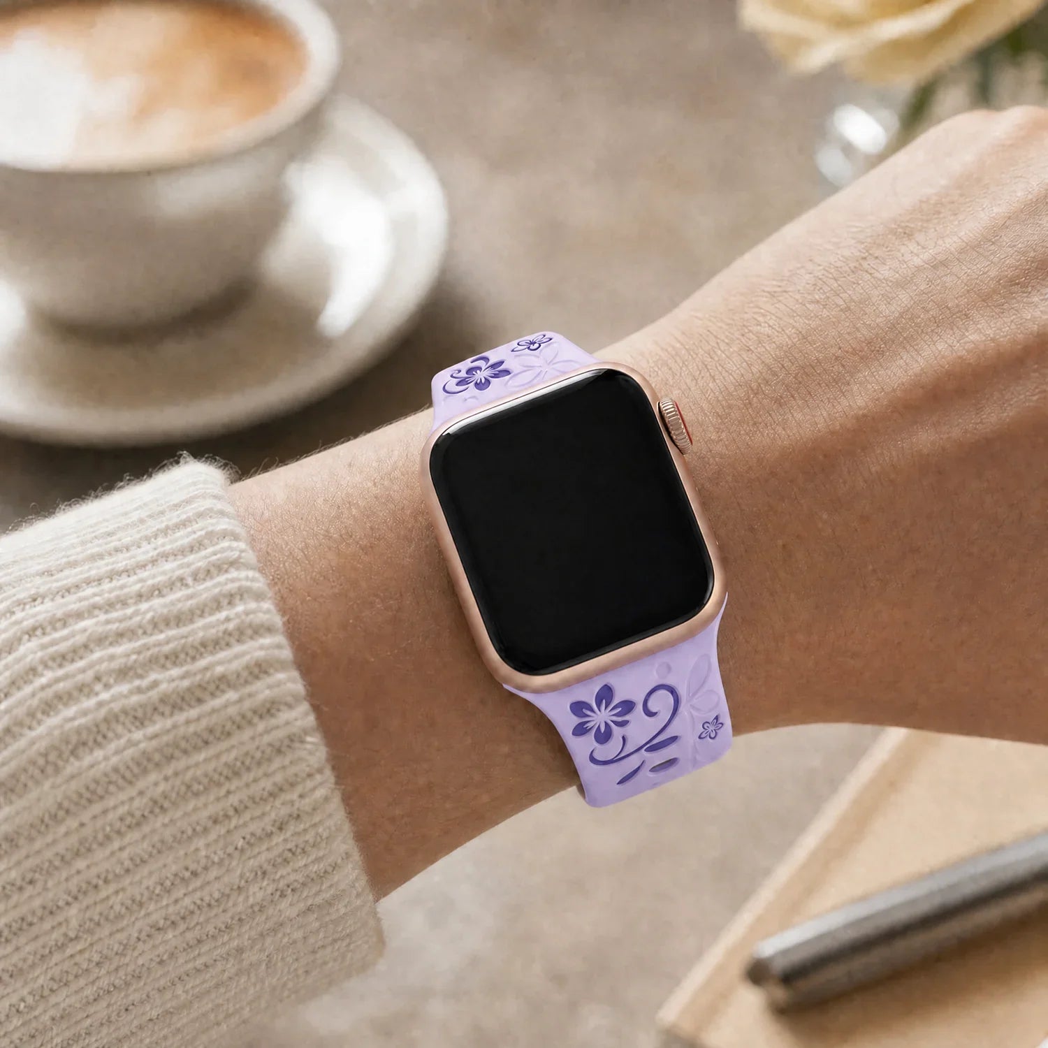 Apple Watch Livia bloemen print bandje - siliconen - paars