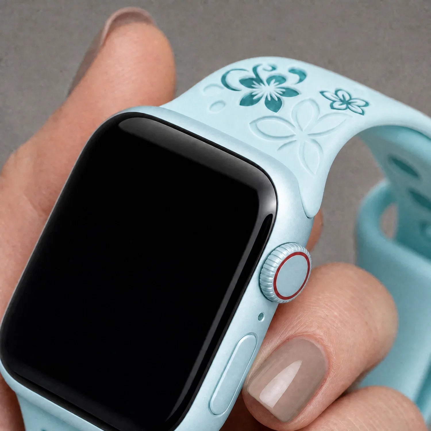Apple Watch Livia bloemen print bandje - siliconen - lichtblauw