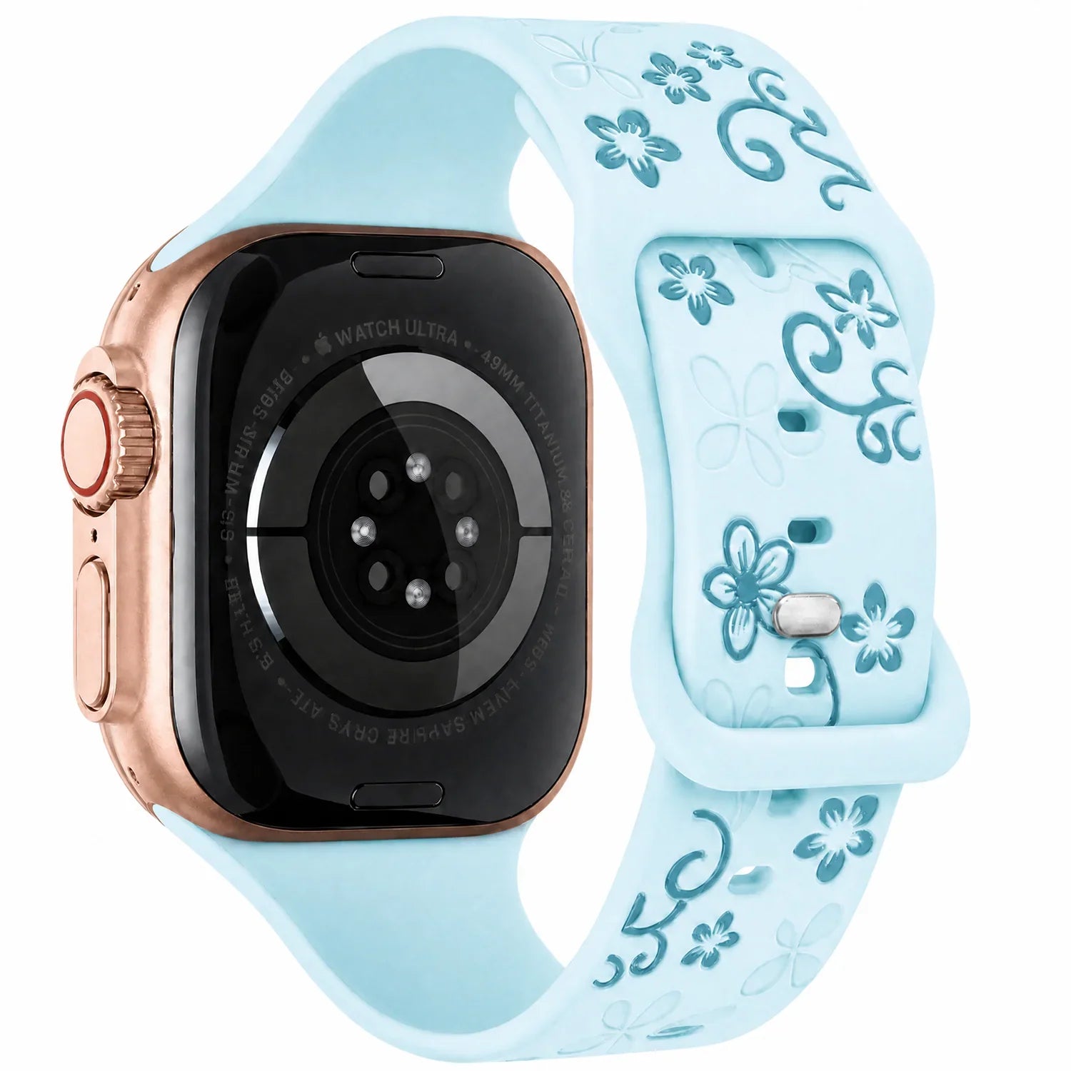 Apple Watch Livia bloemen print bandje - siliconen - lichtblauw