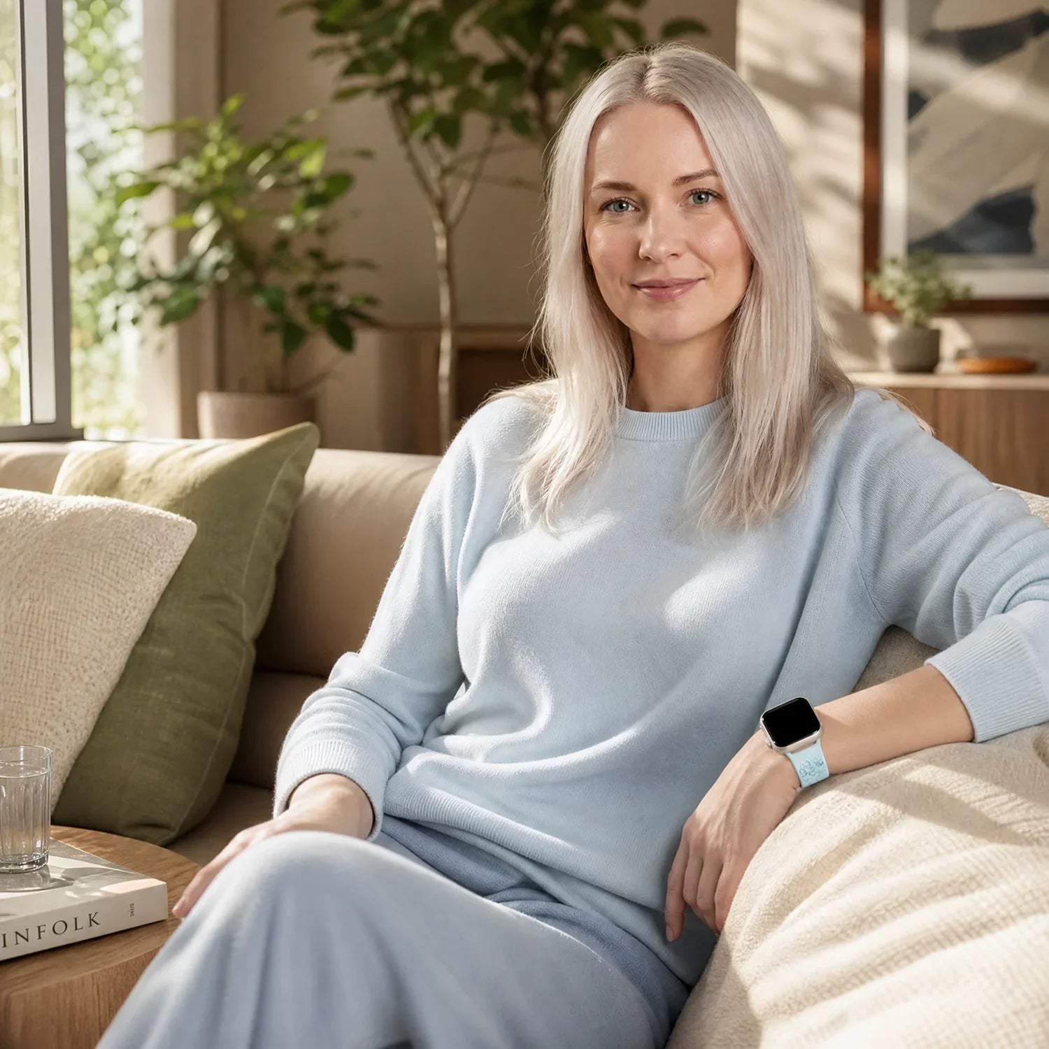 Apple Watch Livia bloemen print bandje - siliconen - lichtblauw