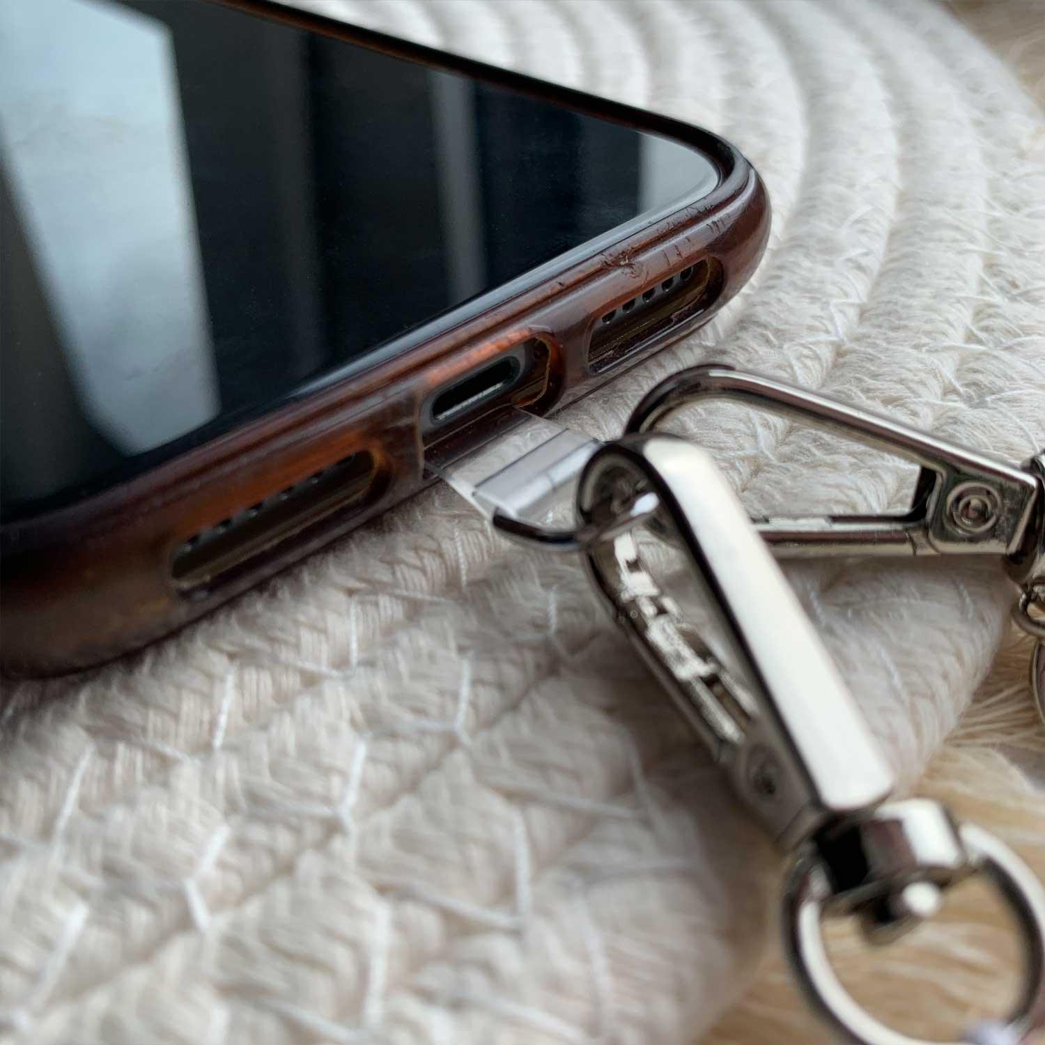 Telefoonkoord Bow - lichtroze wit - zilver