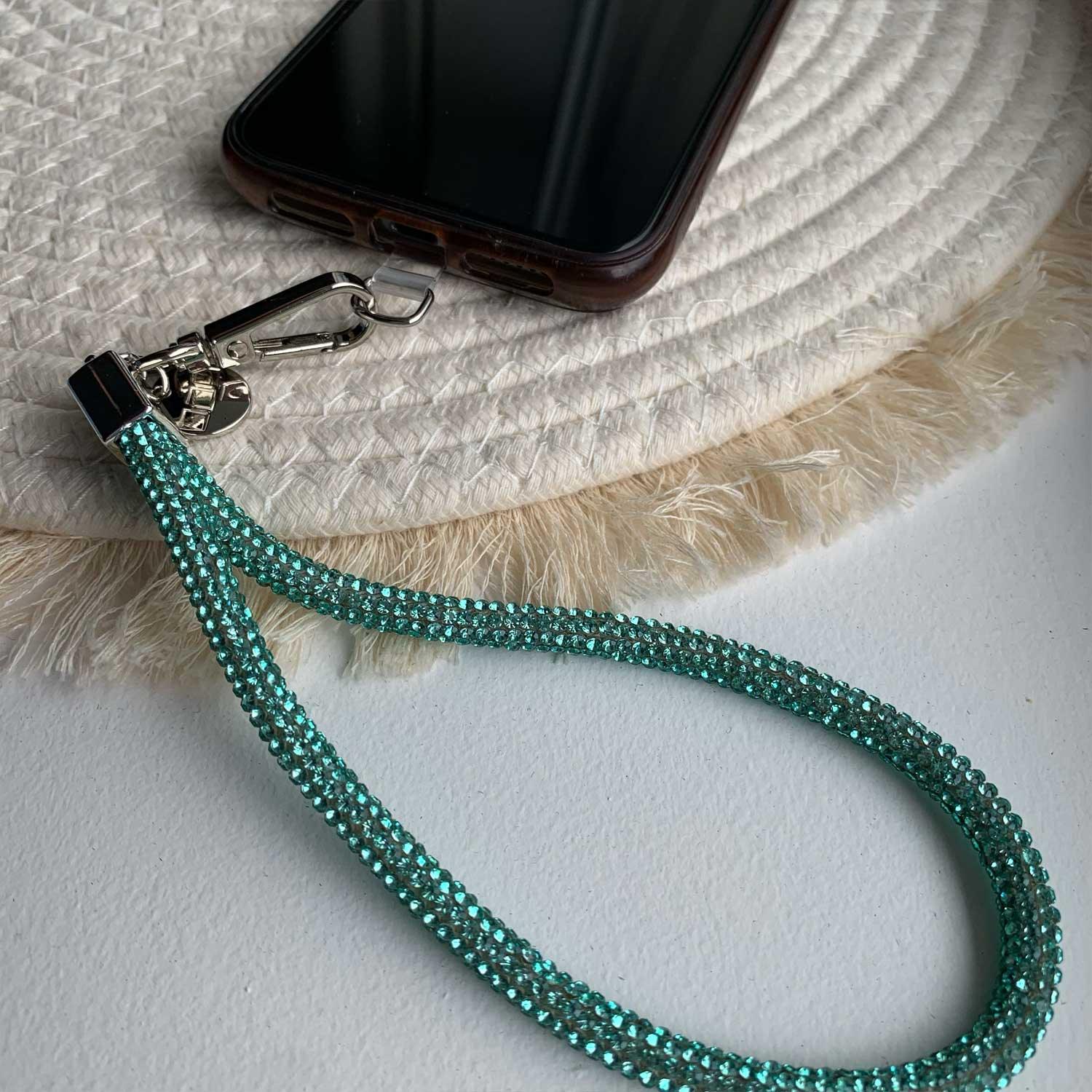 Telefoonkoord Diamond - zeeblauw - zilver