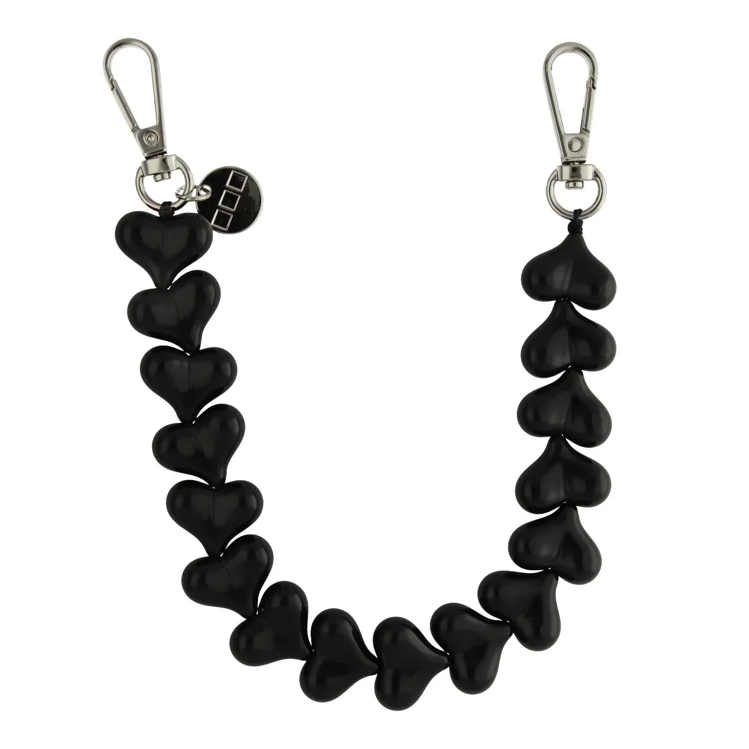 Telefoonkoord Heart - effen zwart - zilver
