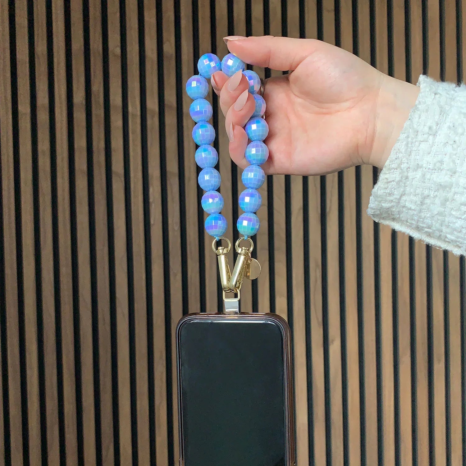 Telefoonkoord disco - blauw - goud