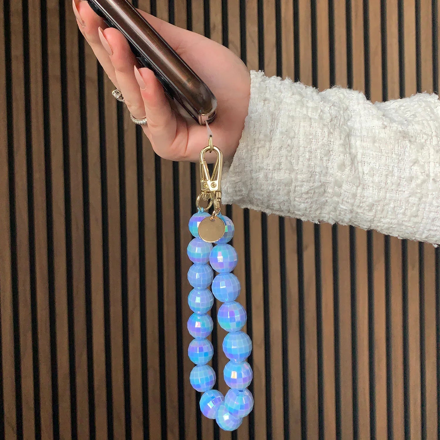 Telefoonkoord disco - blauw - goud