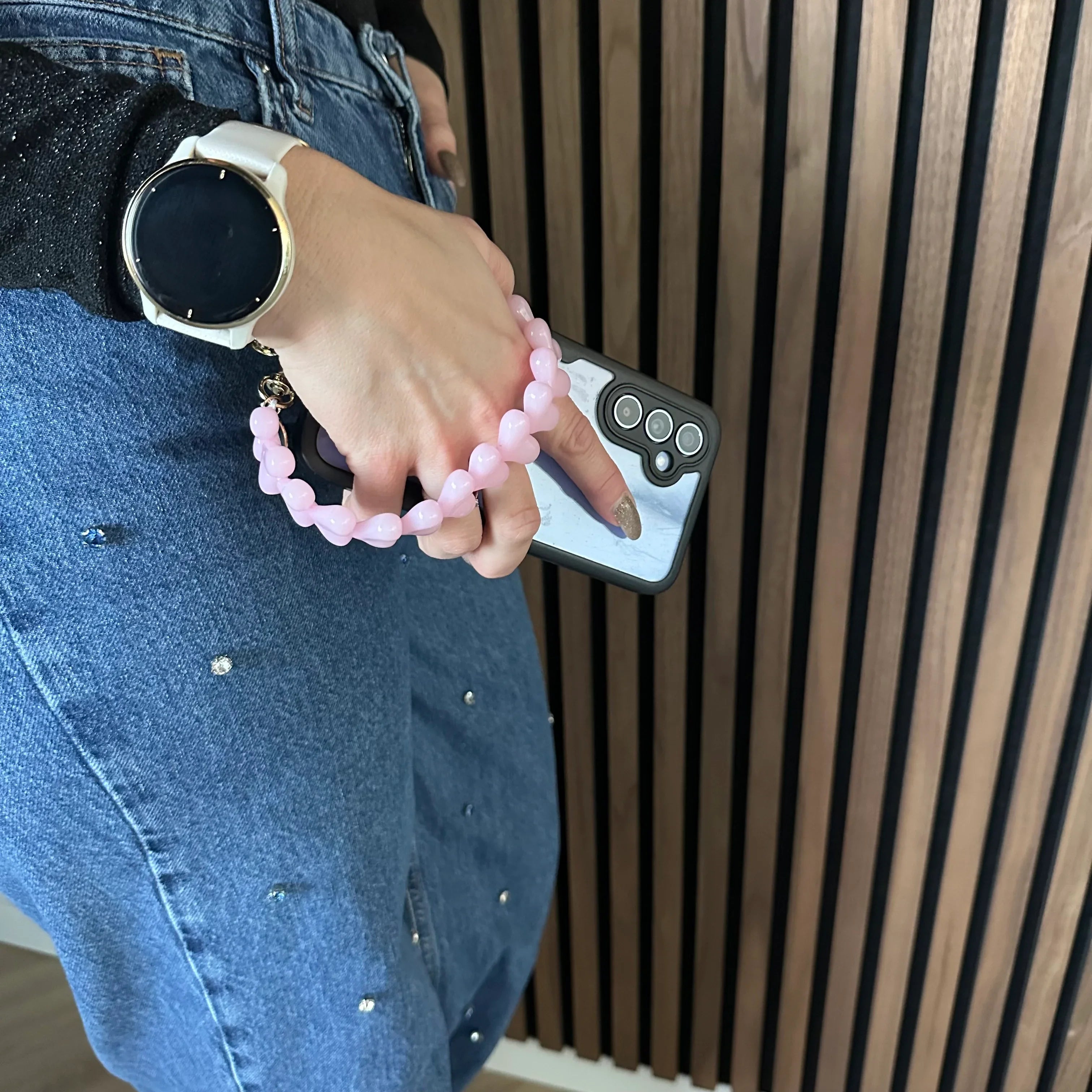 Telefoonkoord Heart - babyroze - goud