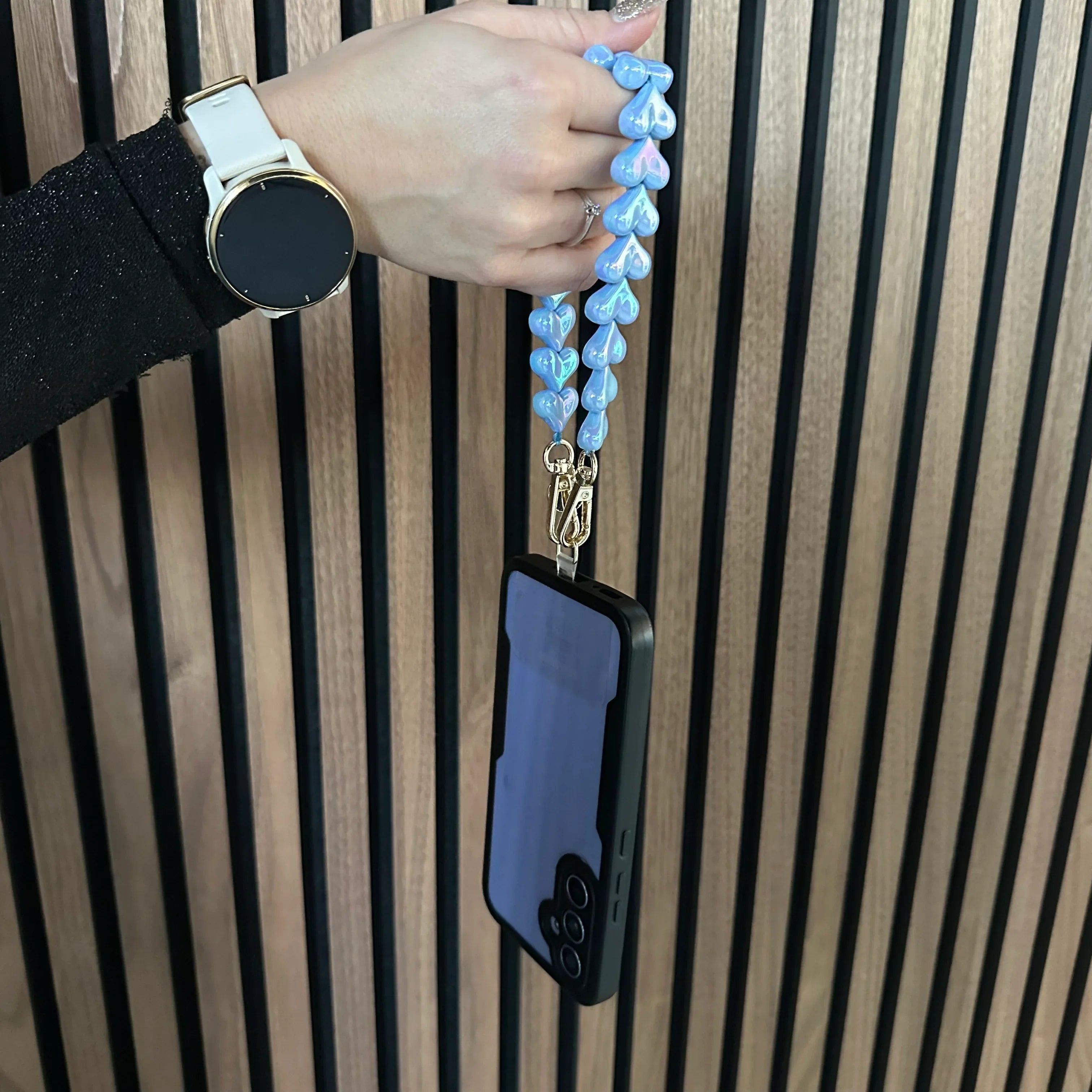 Telefoonkoord Heart - blauw glimmend - goud