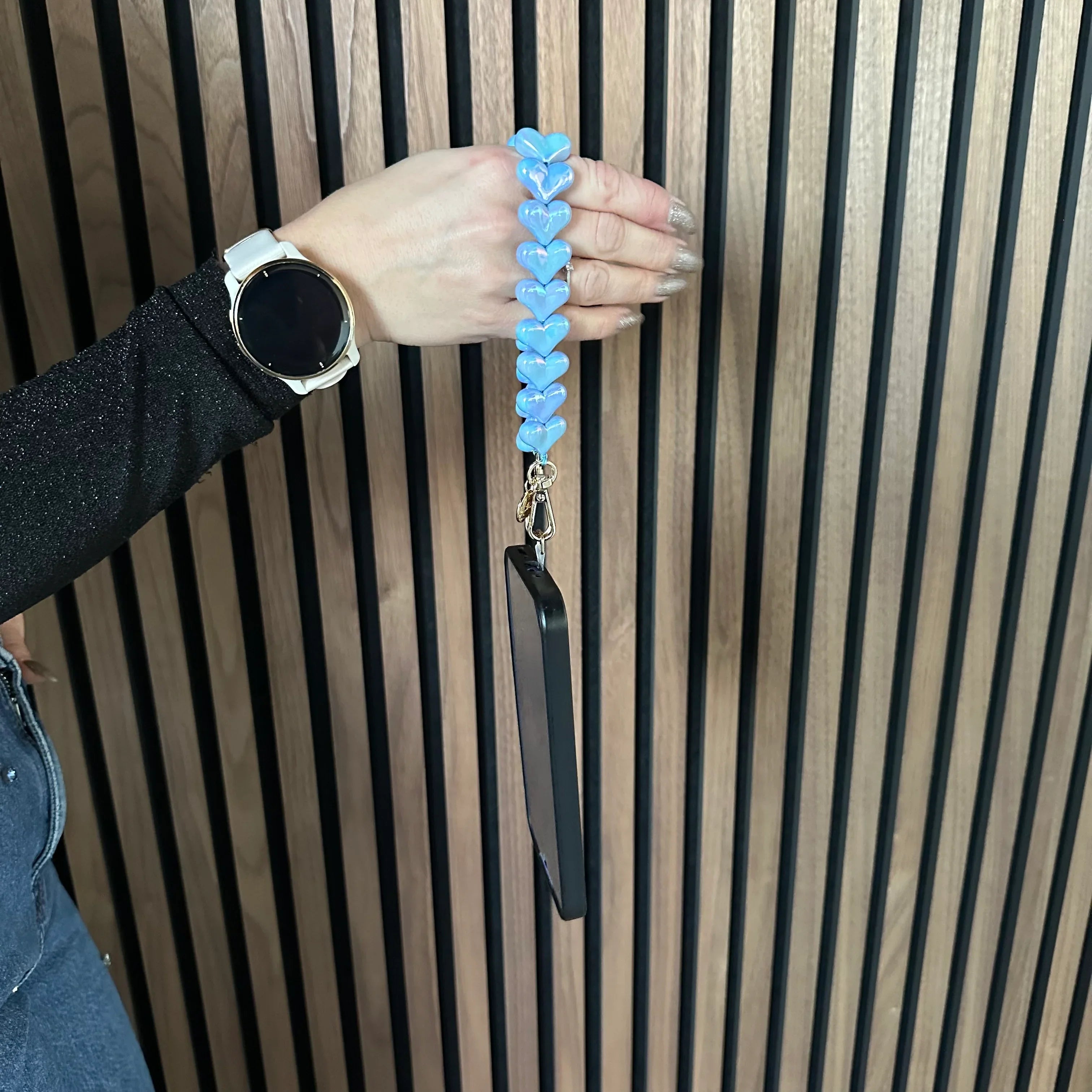 Telefoonkoord Heart - blauw glimmend - goud