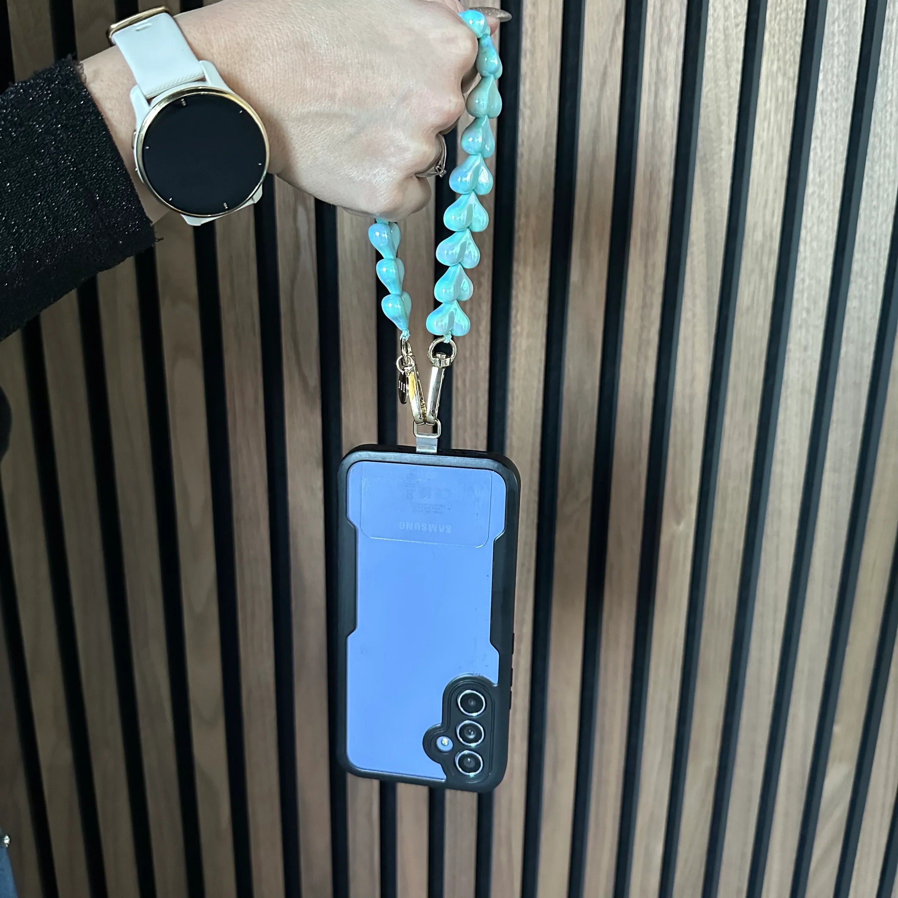 Telefoonkoord Heart - groen glimmend - goud
