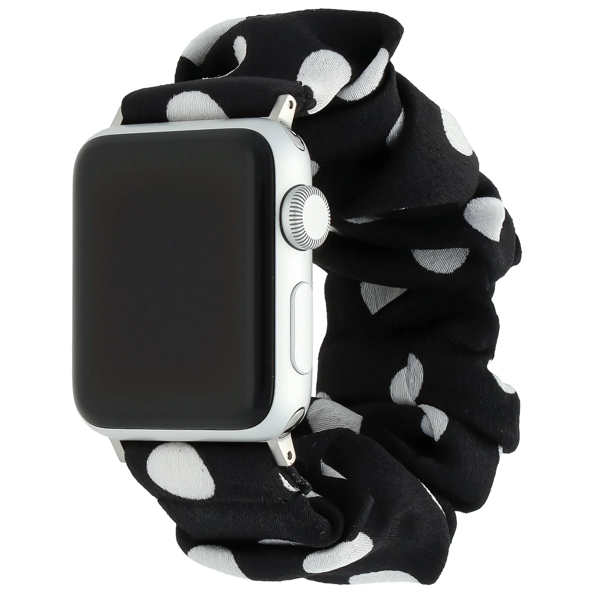 Apple Watch bandje Savara - scrunchie - nylon - zwart met witte stippen