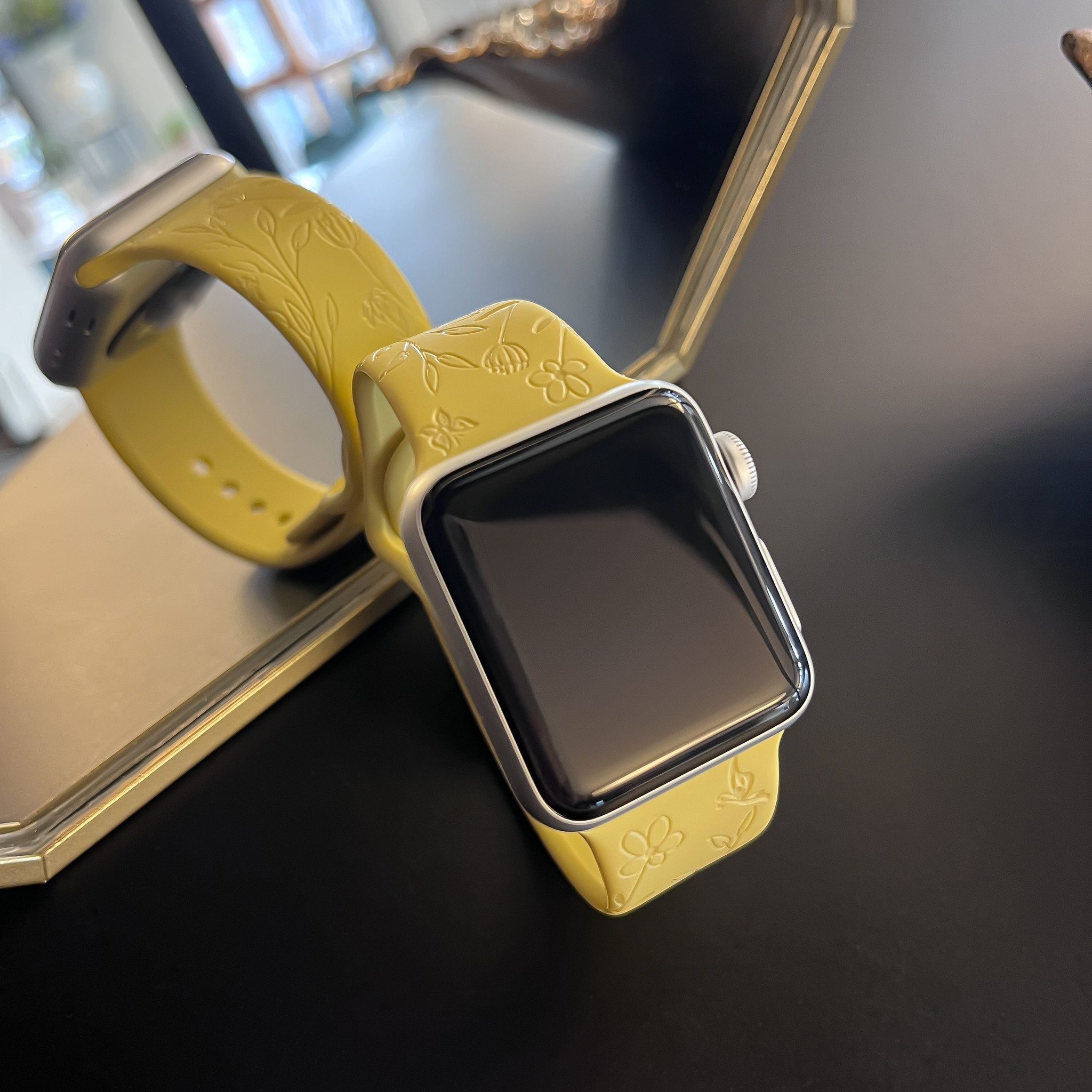 Apple Watch print sport band - bloemen geel