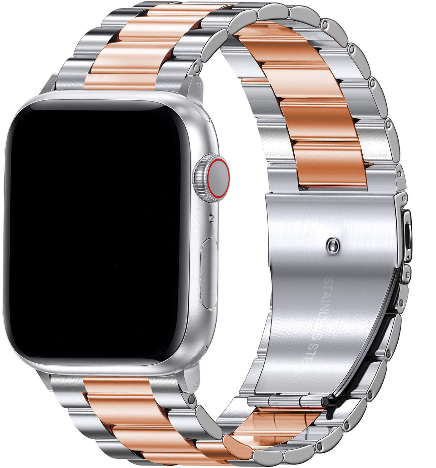 Apple Watch Kralen Stalen Schakel Band - Zilver Rose Goud