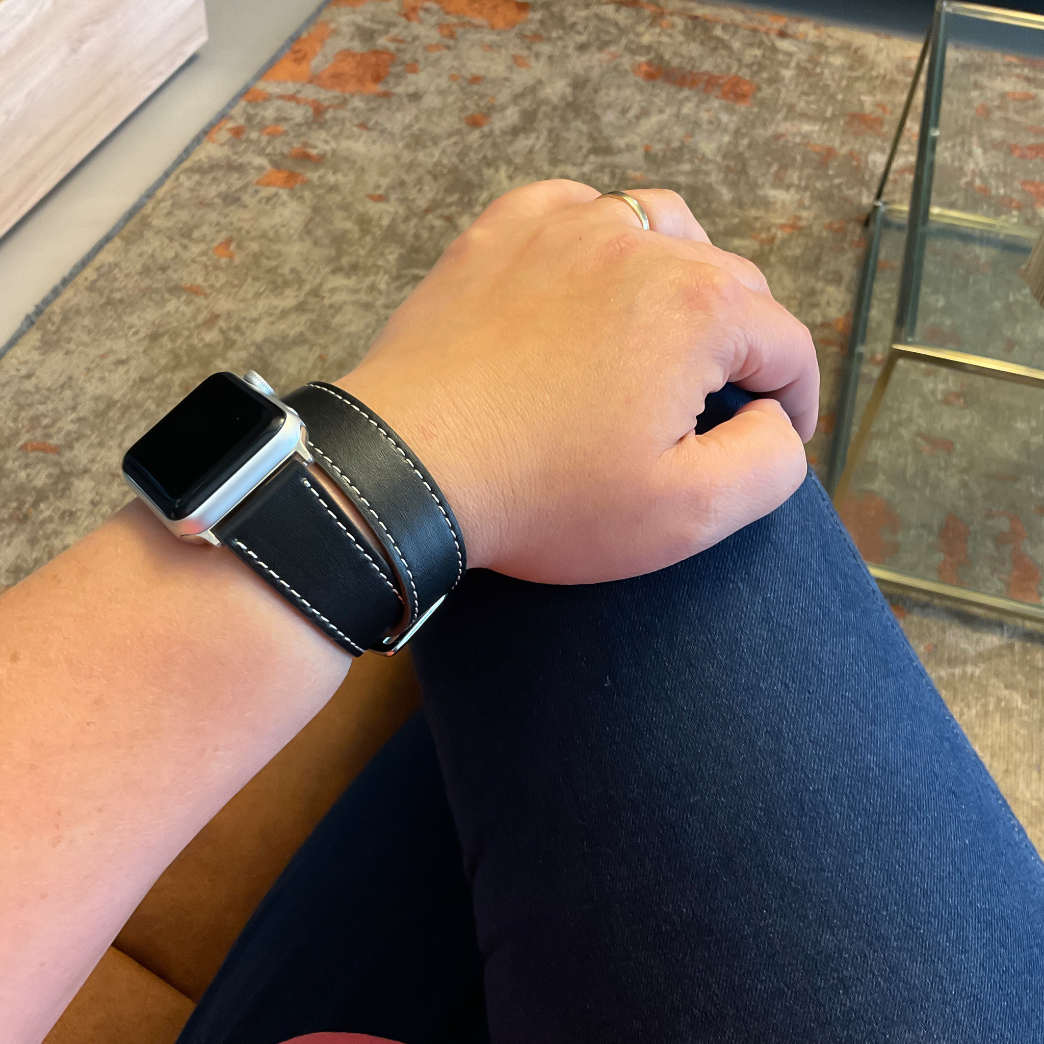 Apple Watch leren long loop band - zwart