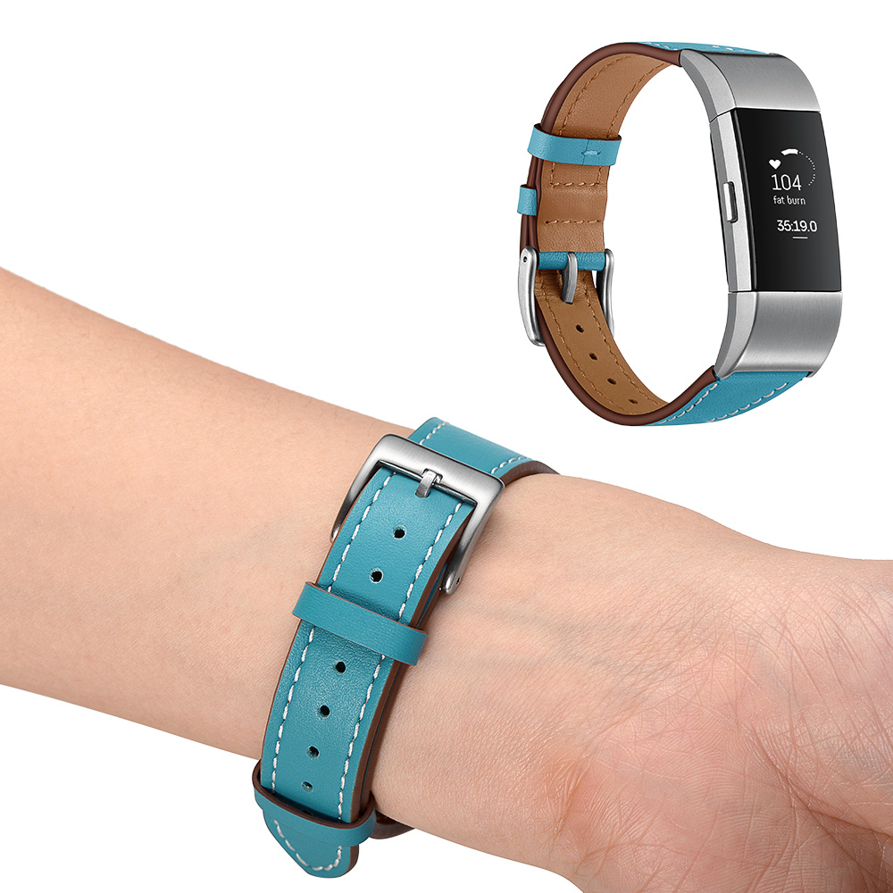 Fitbit Charge 2 premium leren band - lichtblauw