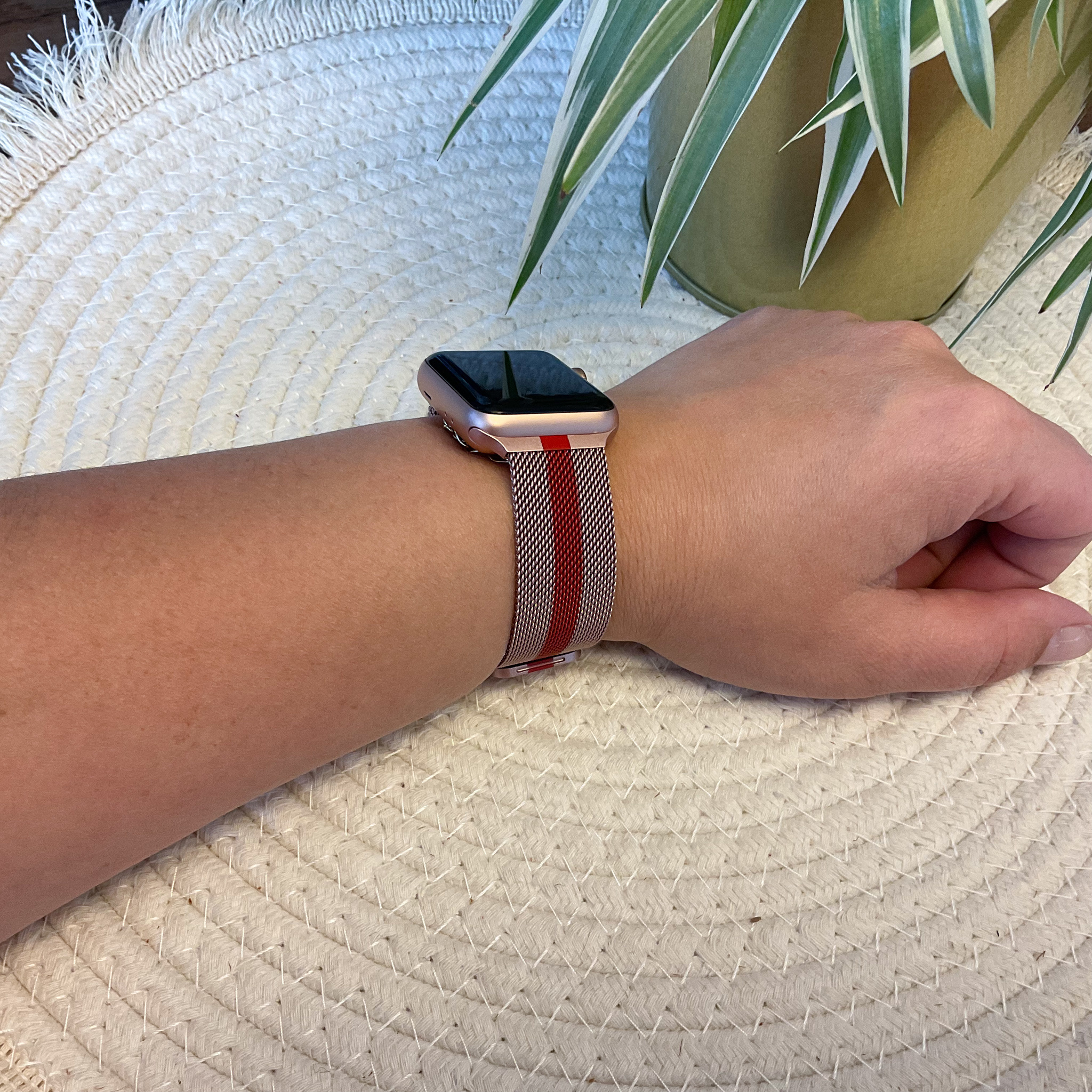 Apple Watch milanese band - rose rood gestreept