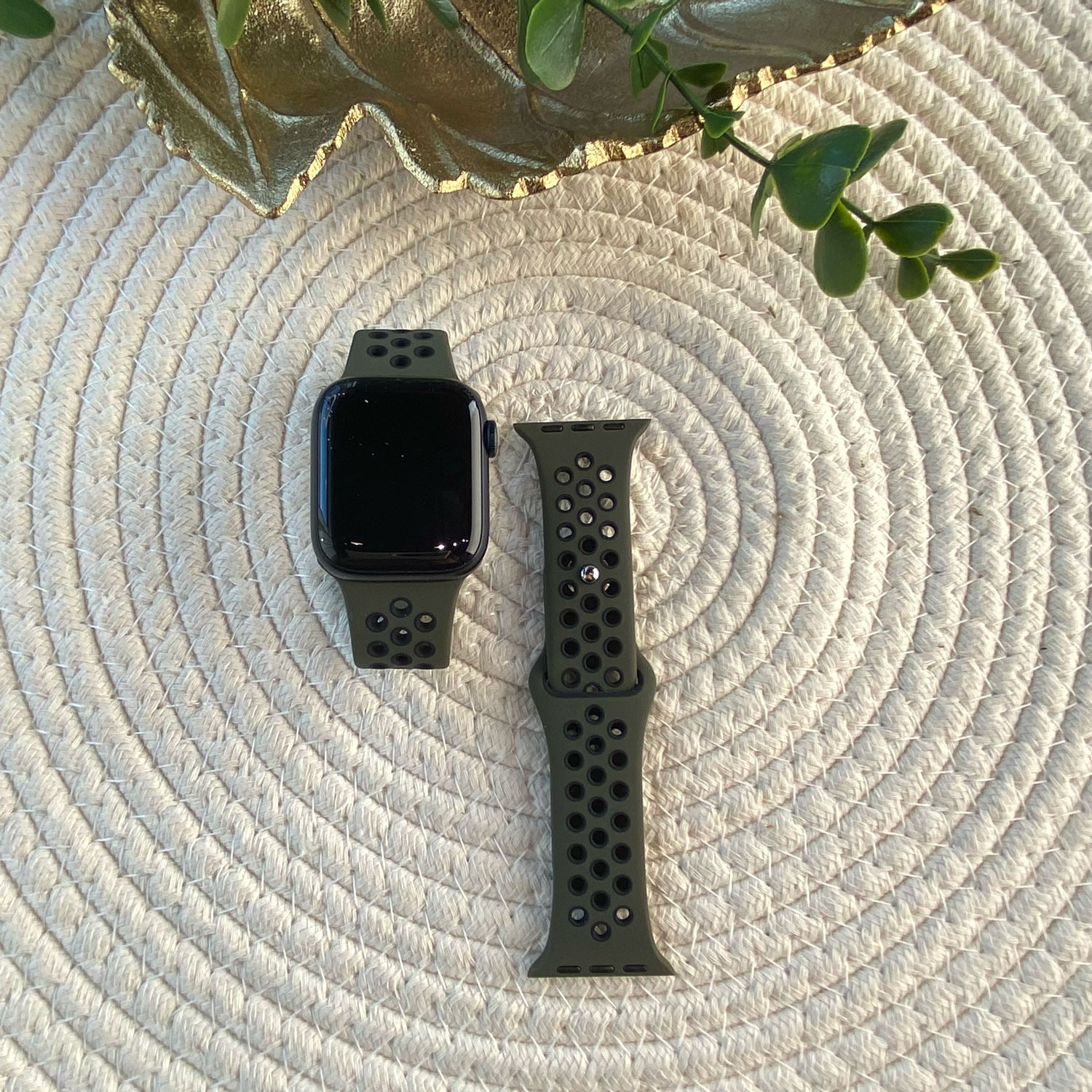 Apple Watch dubbel sport band - army groen zwart